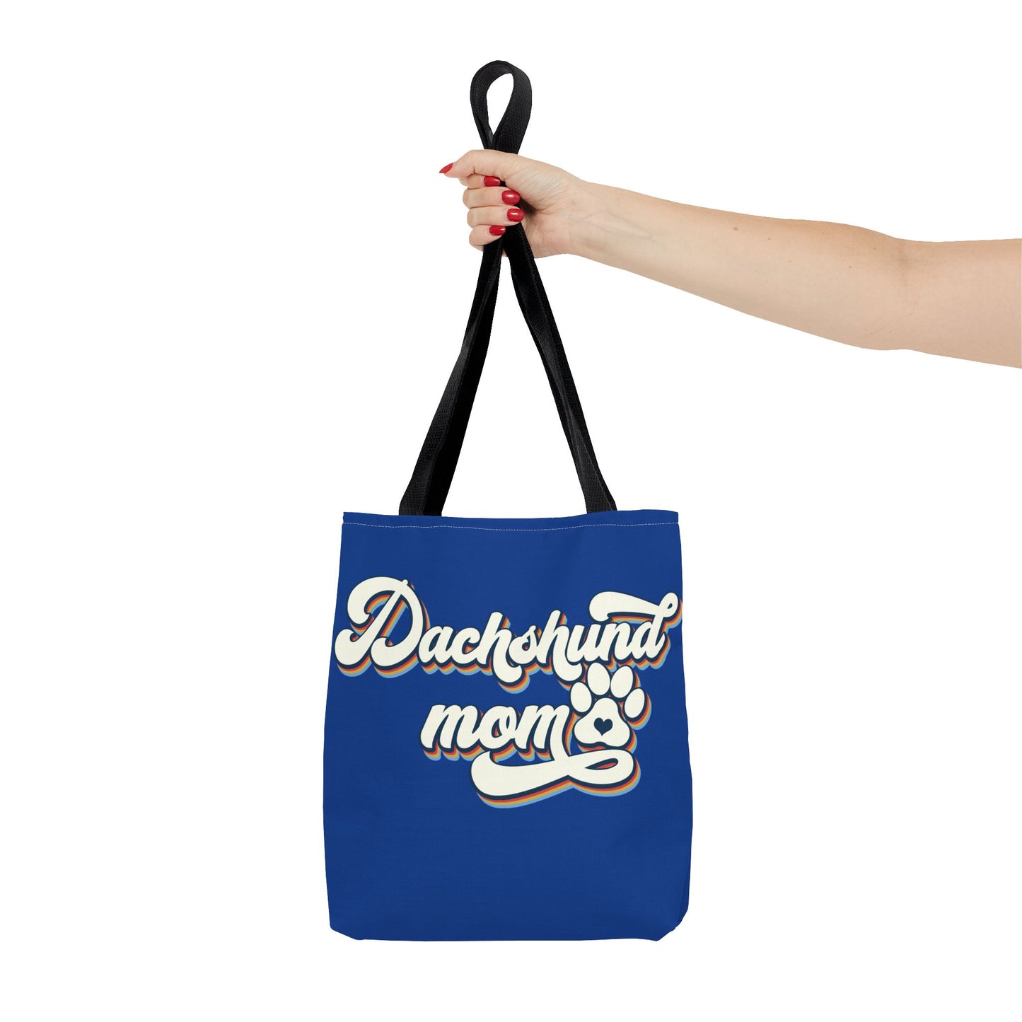 Navy Blue Dachshund Puppy Tote Bag Bright and Cheerful Weiner Doxie