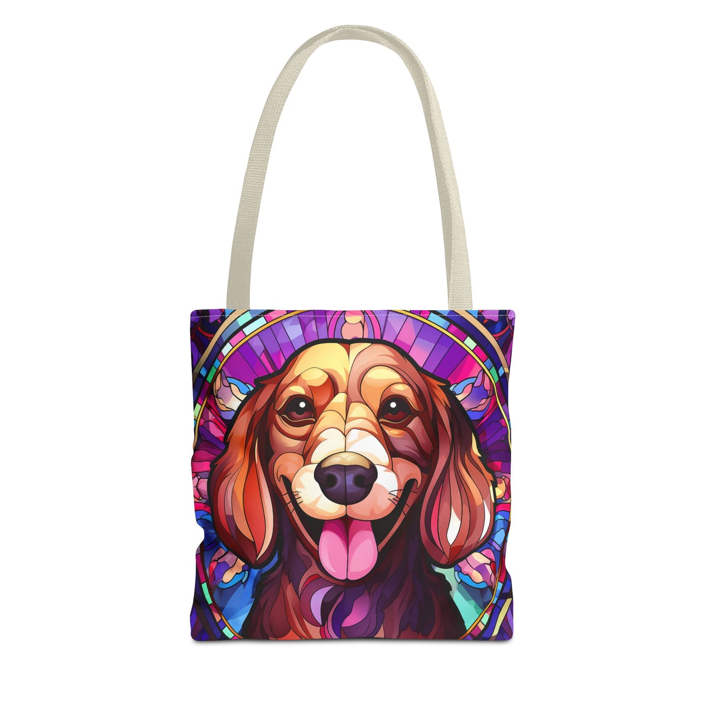 Stained Glass Red Dachshund Puppy Tote Bag Bright and Cheerful Weiner