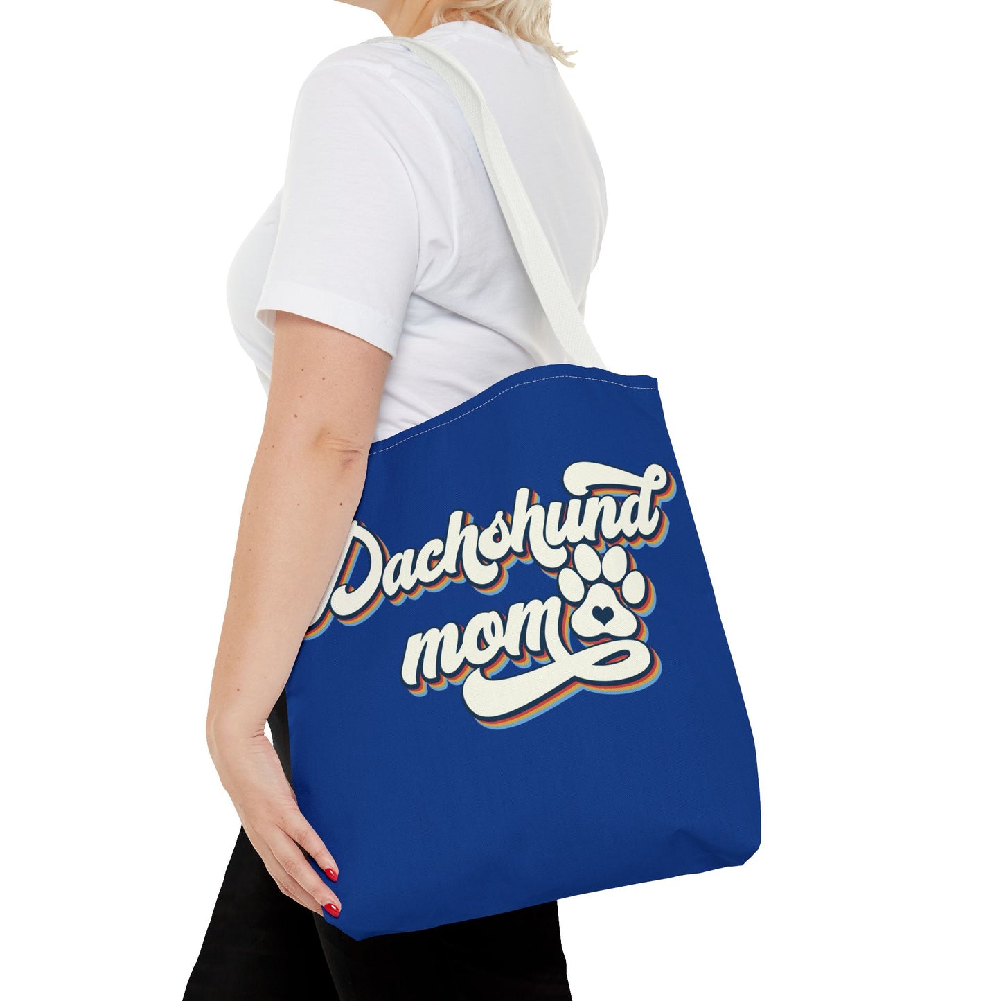 Navy Blue Dachshund Puppy Tote Bag Bright and Cheerful Weiner Doxie