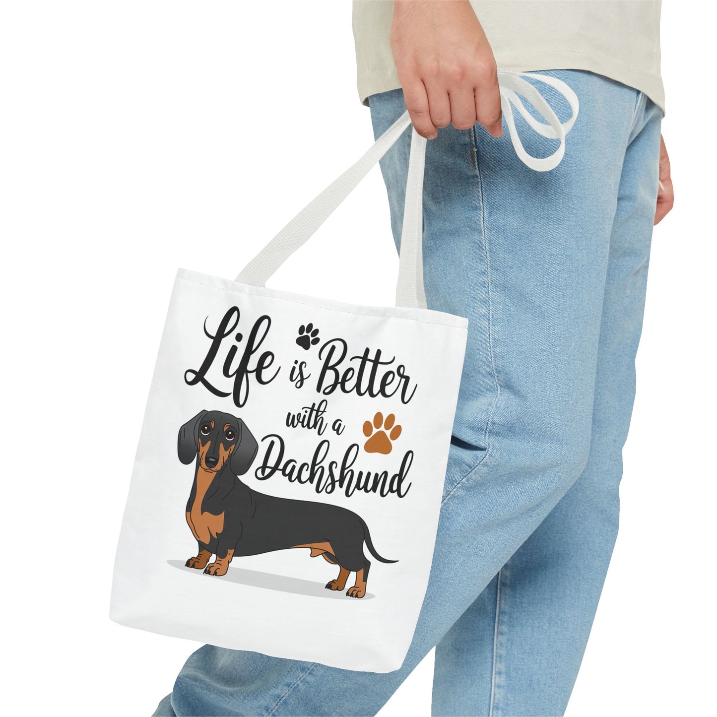 Black and Tan Dachshund Puppy Tote Bag Bright and Cheerful Weiner Doxie
