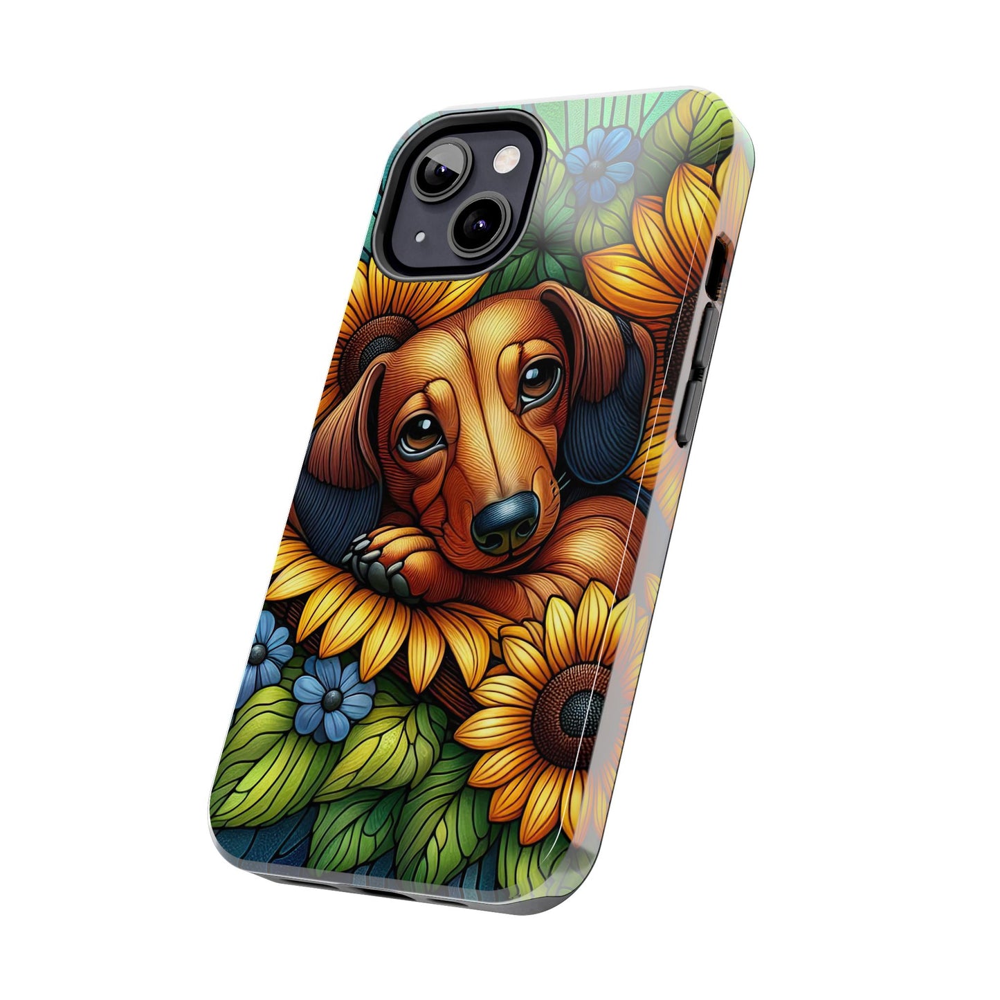 Cute Dachshund Phone Case Dog Lover Gift Tough Phone Cover Doxie Stained Glass