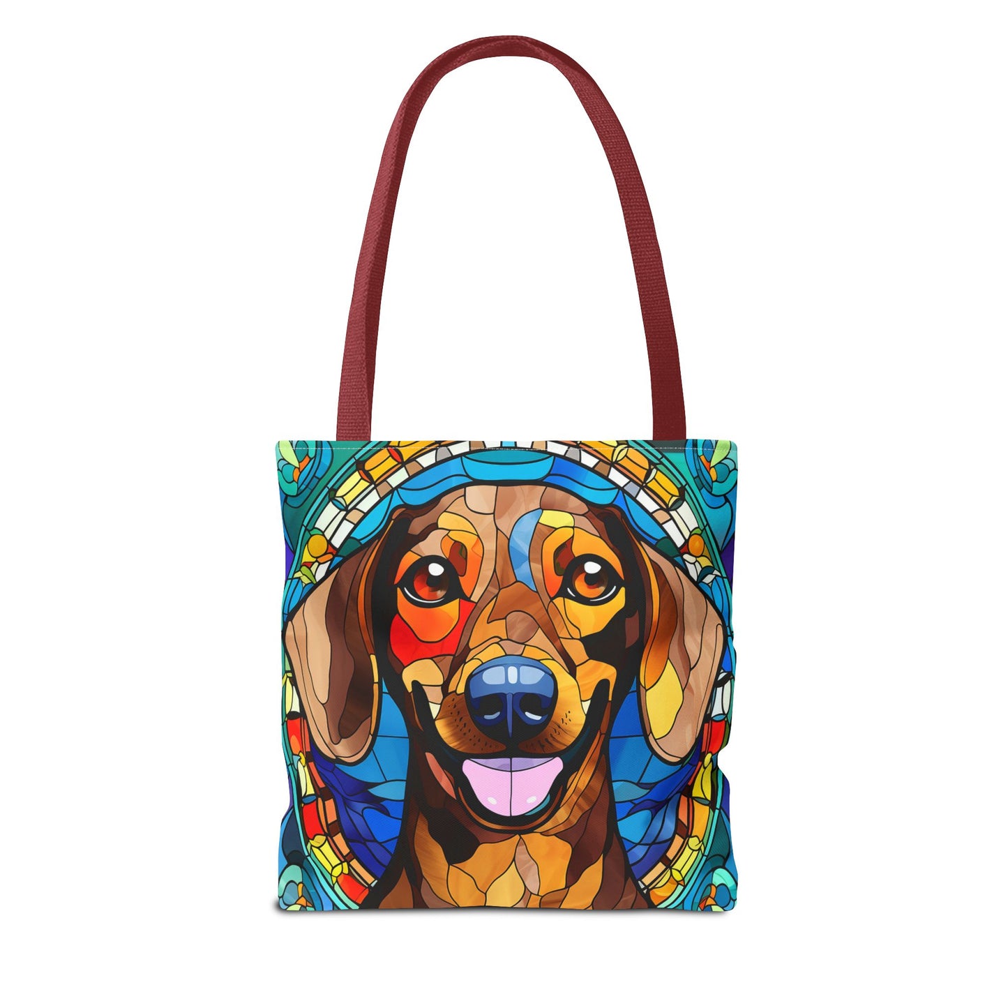Stained Glass Red Dachshund Puppy Tote Bag Bright and Cheerful Weiner
