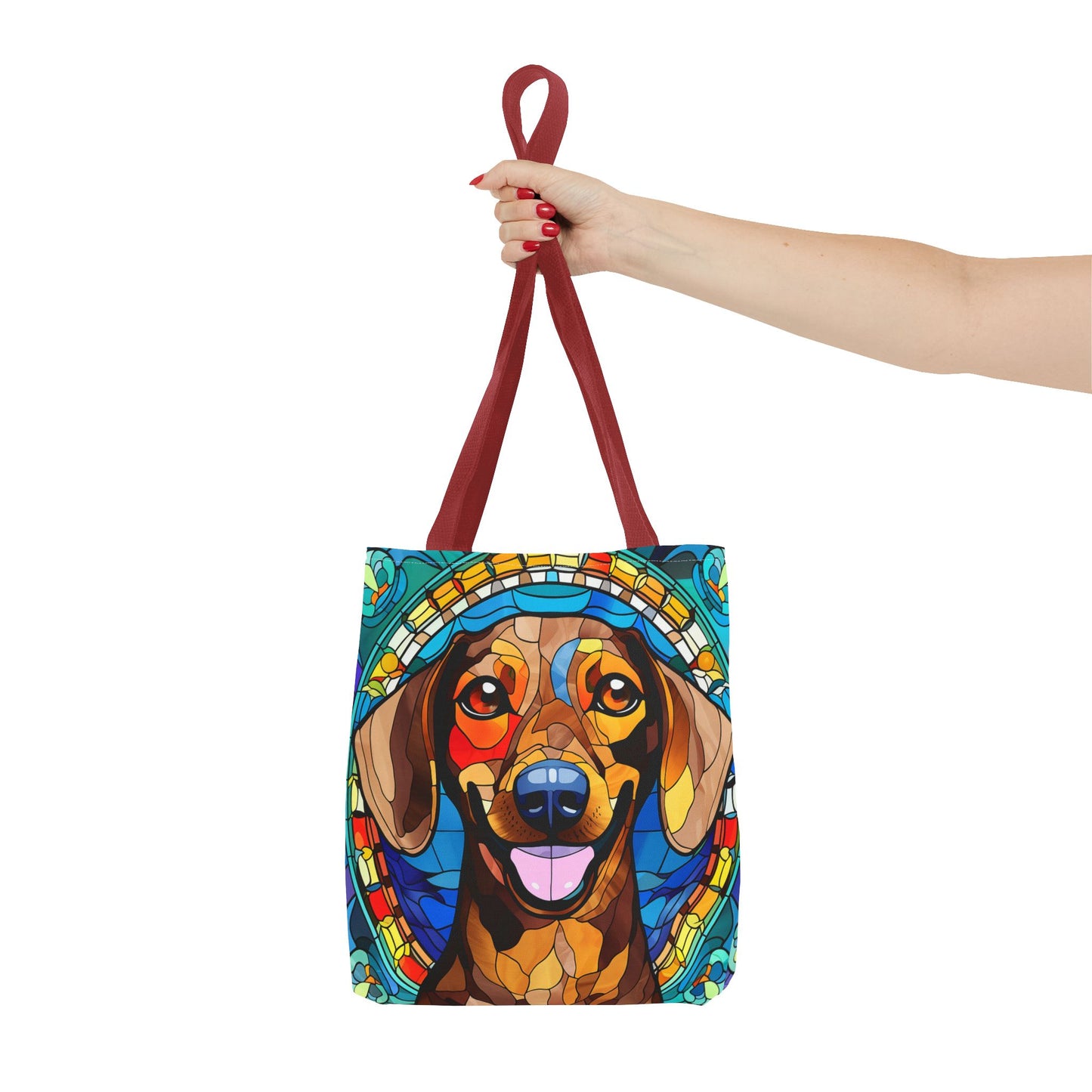 Stained Glass Red Dachshund Puppy Tote Bag Bright and Cheerful Weiner