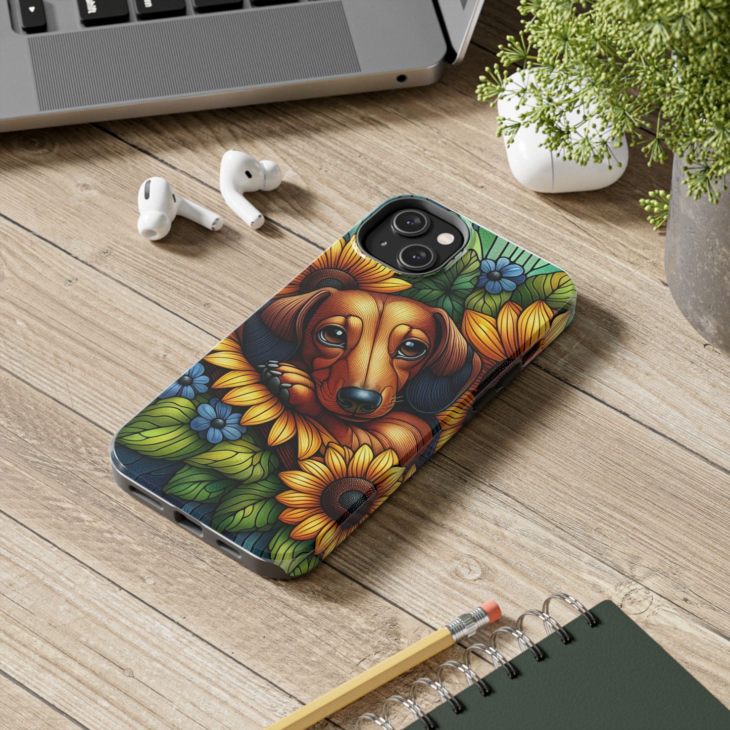 Cute Dachshund Phone Case Dog Lover Gift Tough Phone Cover Doxie Stained Glass