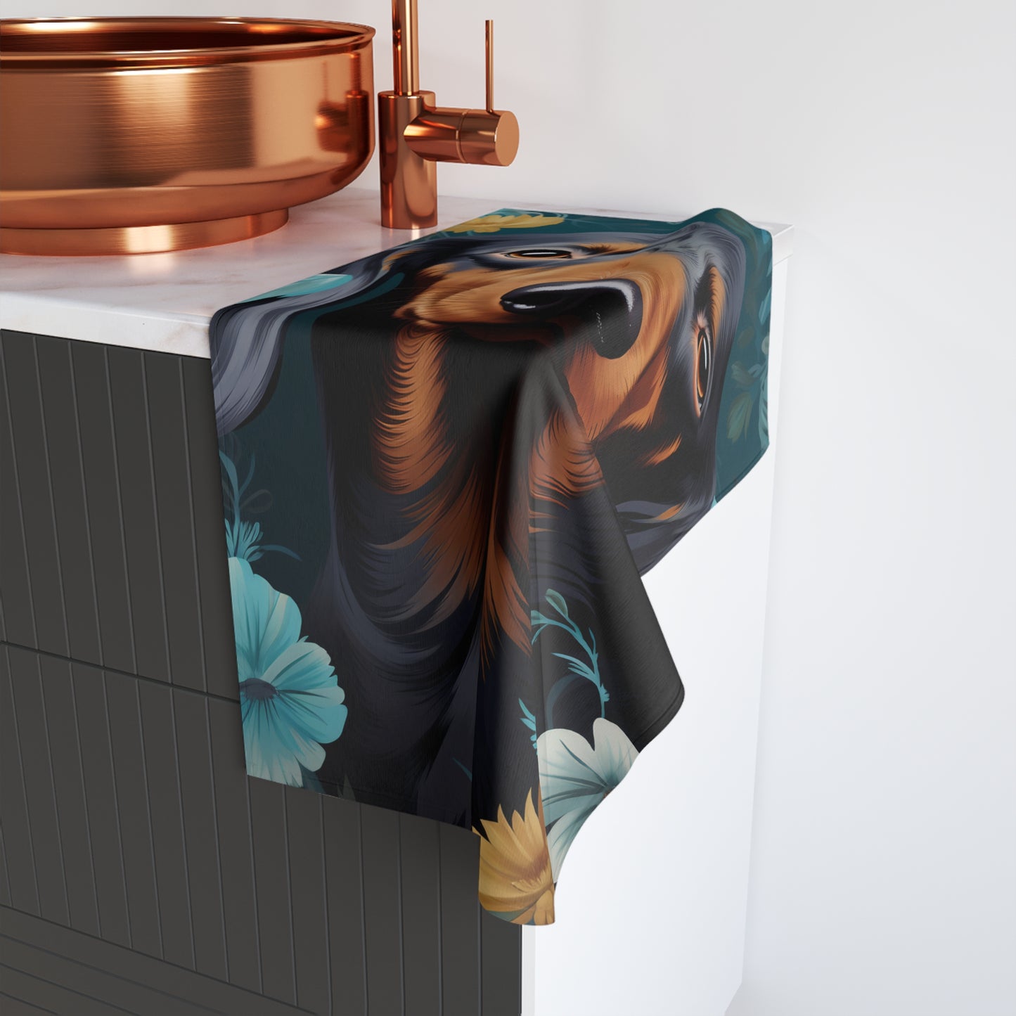 Dachshund Hand Towel, Cute Pet Bathroom Decor, Weiner Dog Tea Towel, Animal Lover Gift, Kitchen Dish Cloth