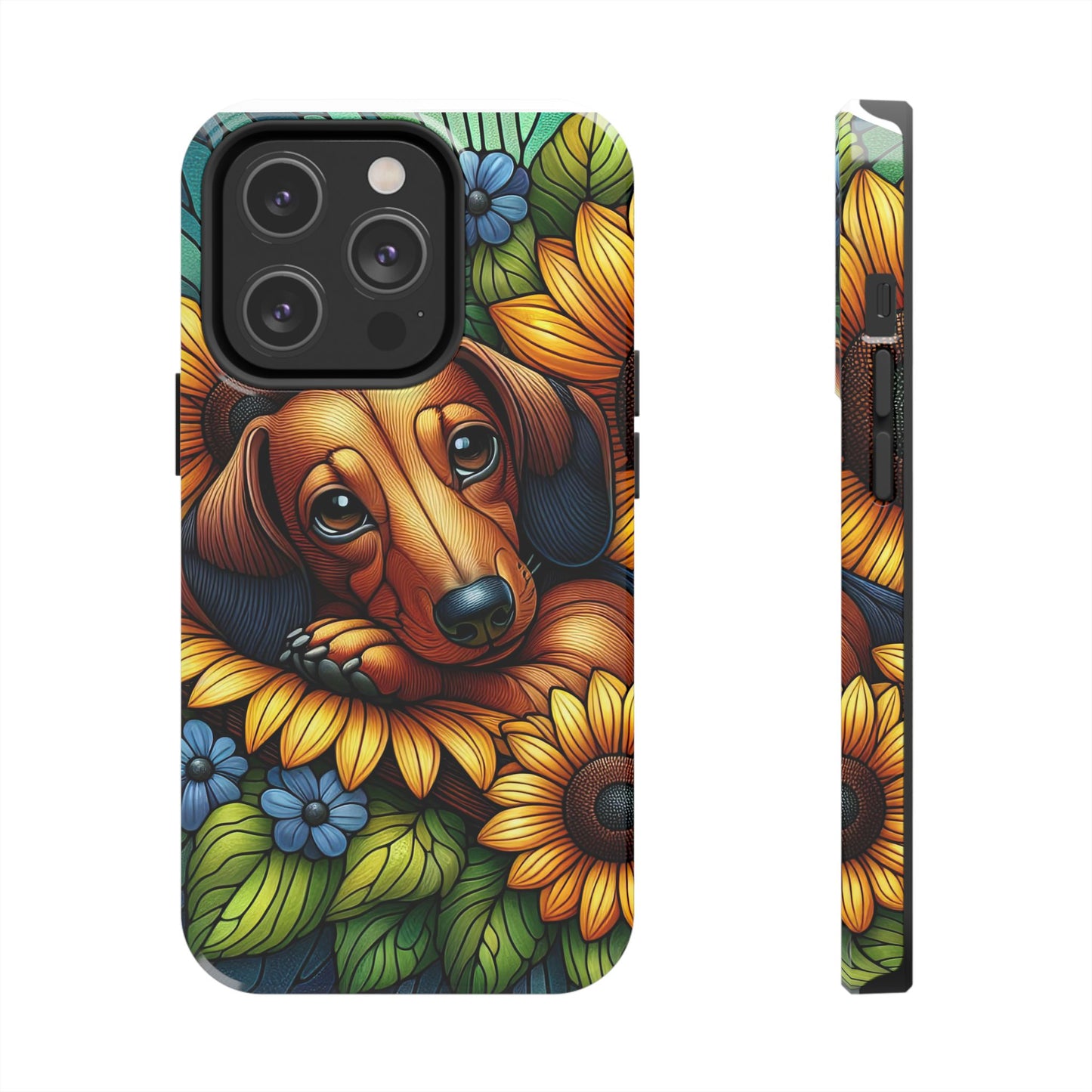 Cute Dachshund Phone Case Dog Lover Gift Tough Phone Cover Doxie Stained Glass