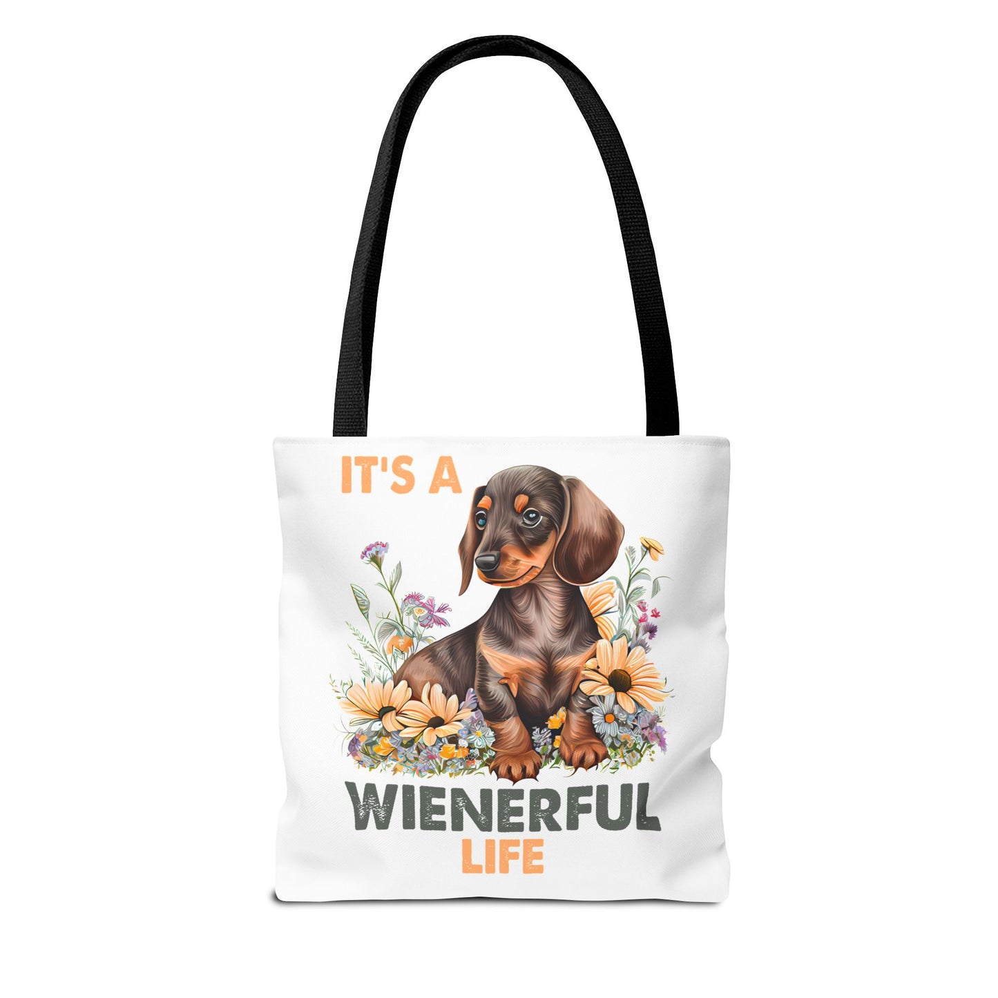 It's a Weinerful Life Red Dachshund Puppy Tote Bag Bright and Cheerful Weiner Sunflowers