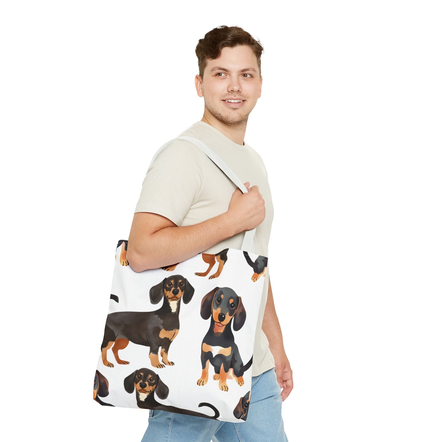 Black and Tan Dachshund Puppy Tote Bag Bright and Cheerful Weiner Doxie Patterned