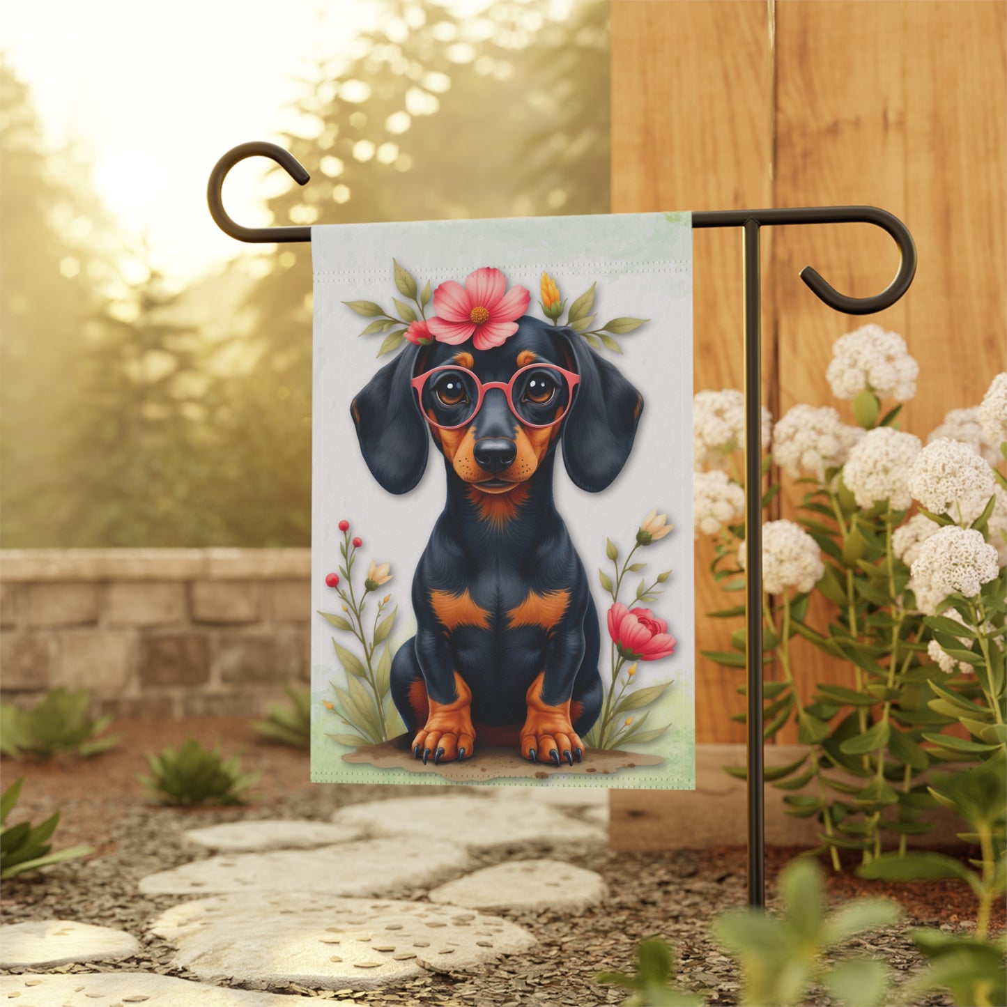 Floral Spring Garden Flag Dog Mom Banner Home Decor Dachshund