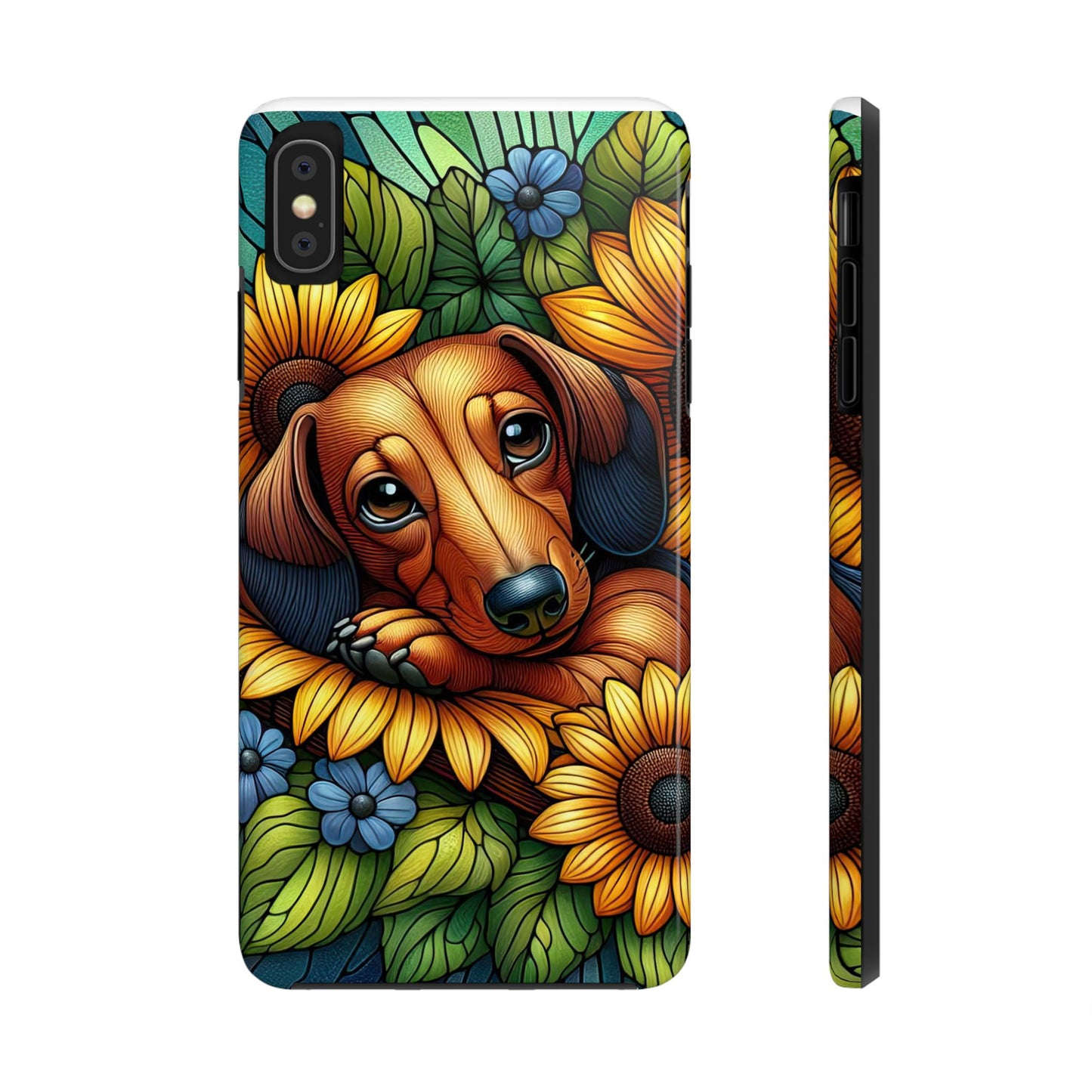 Cute Dachshund Phone Case Dog Lover Gift Tough Phone Cover Doxie Stained Glass