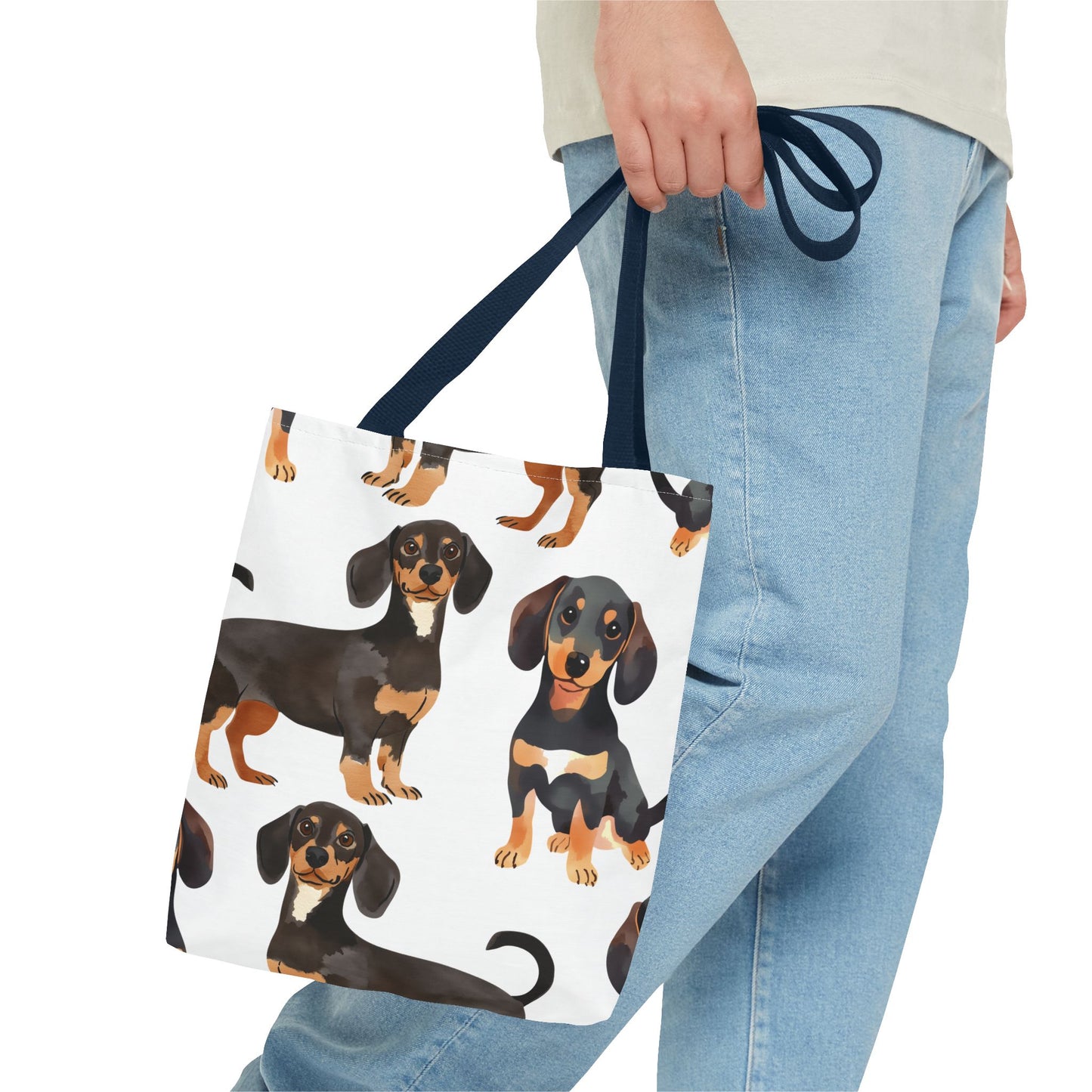 Black and Tan Dachshund Puppy Tote Bag Bright and Cheerful Weiner Doxie Patterned