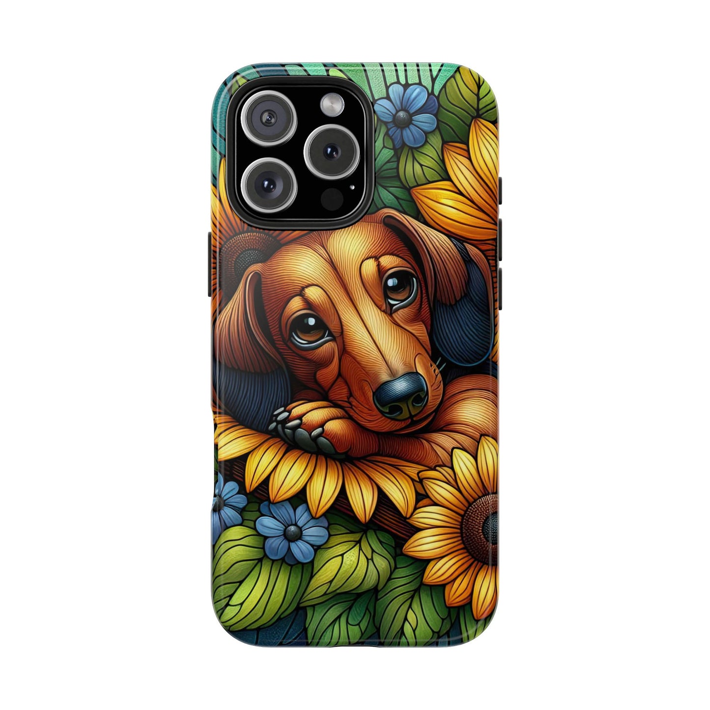 Cute Dachshund Phone Case Dog Lover Gift Tough Phone Cover Doxie Stained Glass
