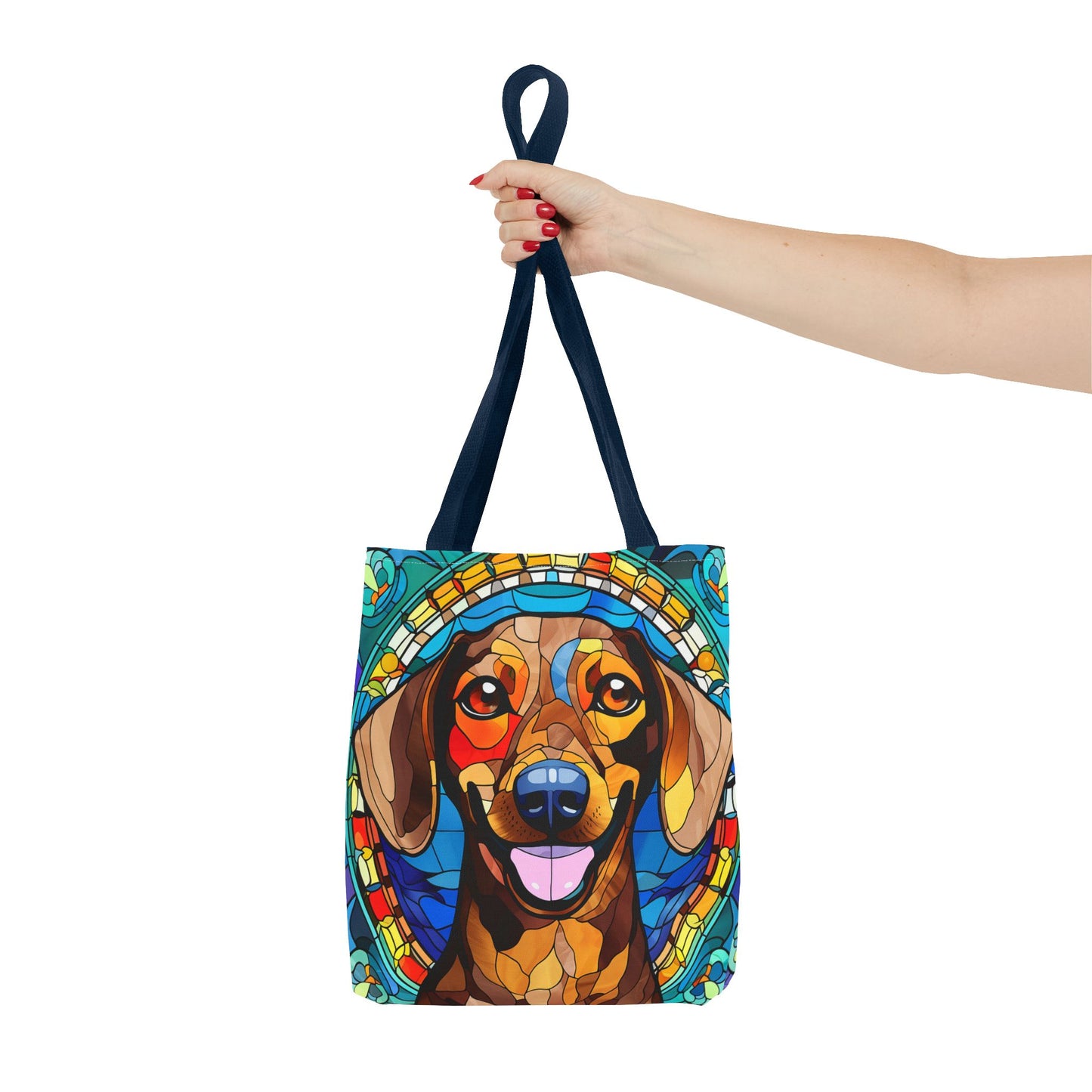 Stained Glass Red Dachshund Puppy Tote Bag Bright and Cheerful Weiner