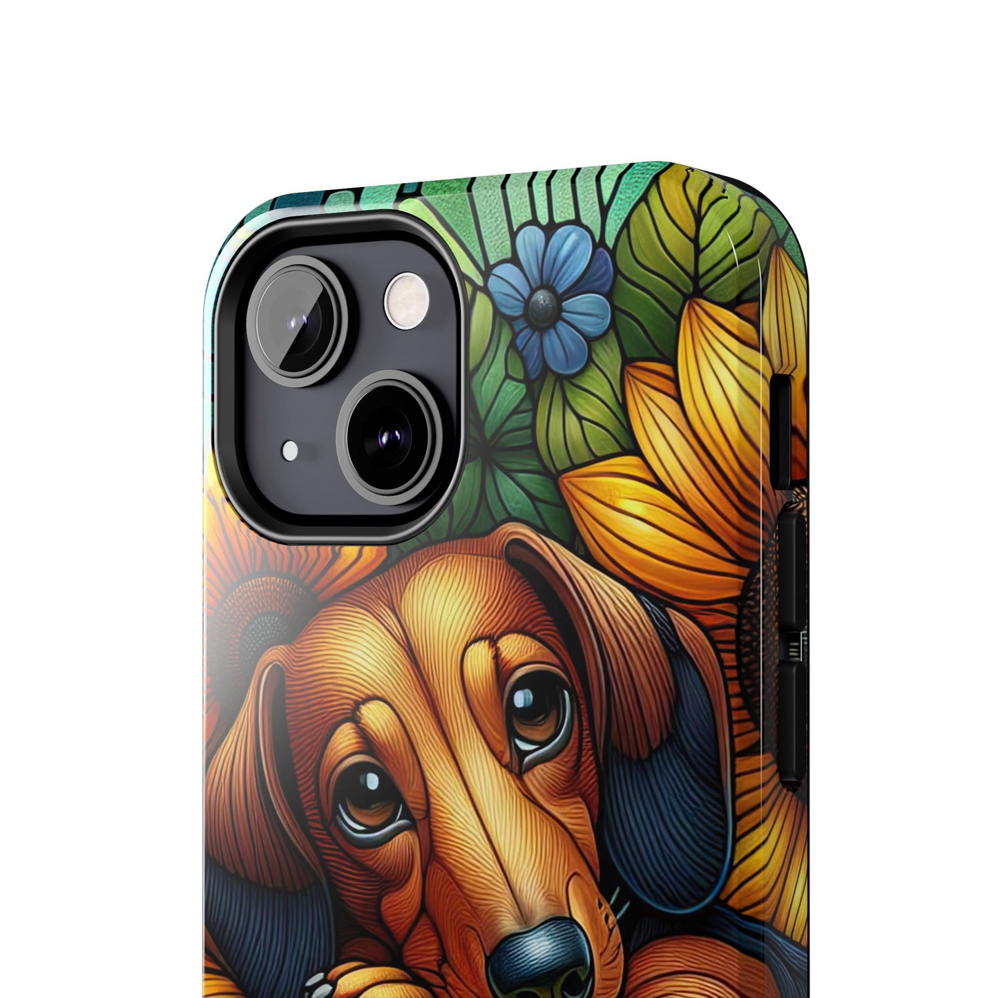 Cute Dachshund Phone Case Dog Lover Gift Tough Phone Cover Doxie Stained Glass