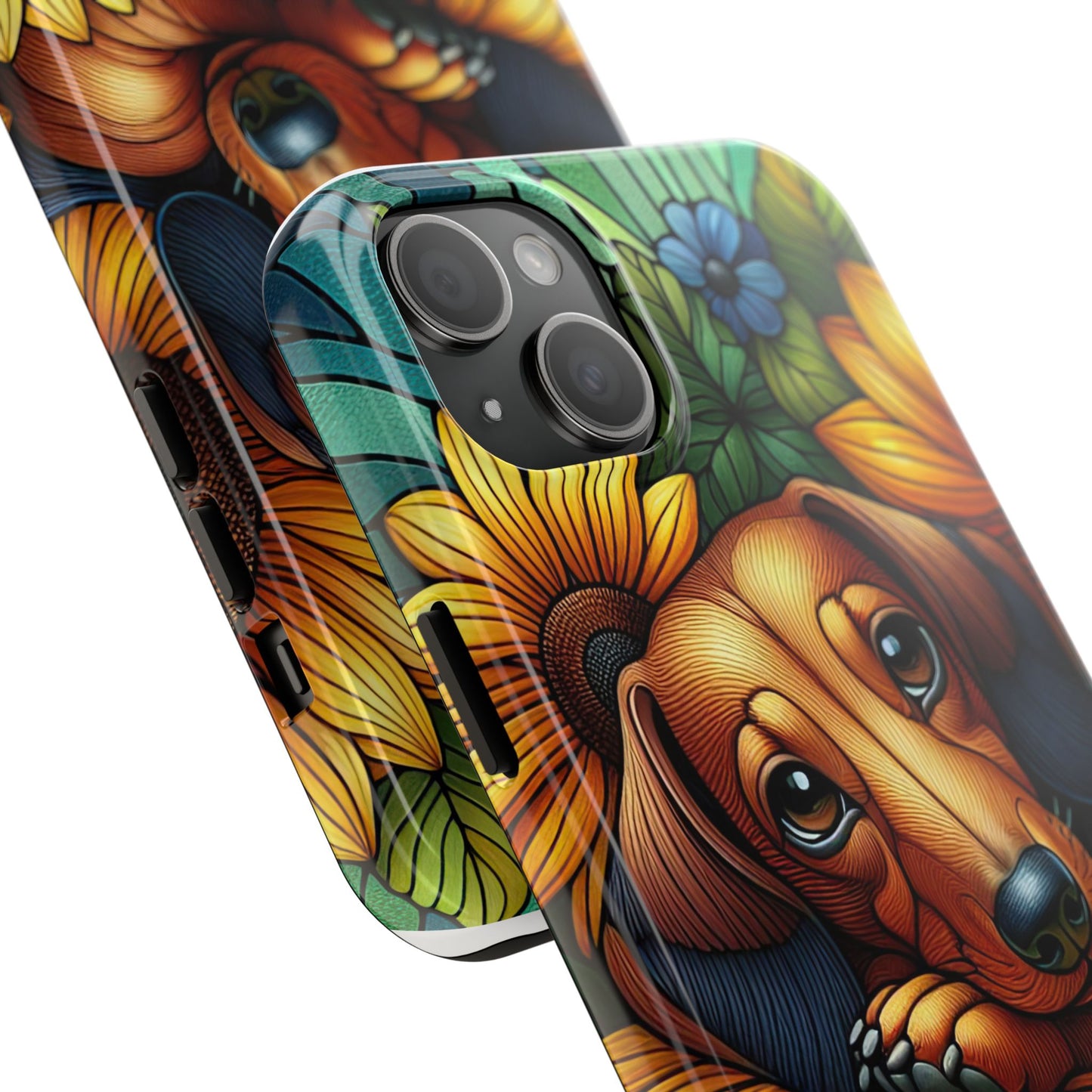 Cute Dachshund Phone Case Dog Lover Gift Tough Phone Cover Doxie Stained Glass