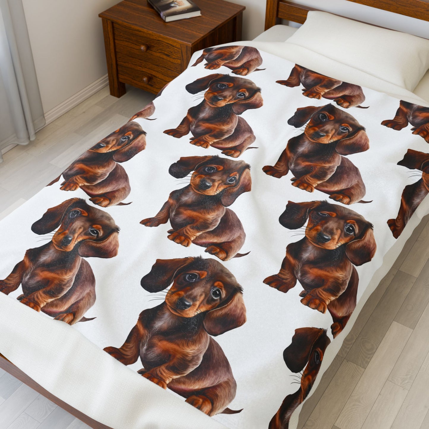 Brown Patterned Dachshund Blanket, Cozy Throw, Dog Lover Gift, Animal Print Bedding, Weiner Dog
