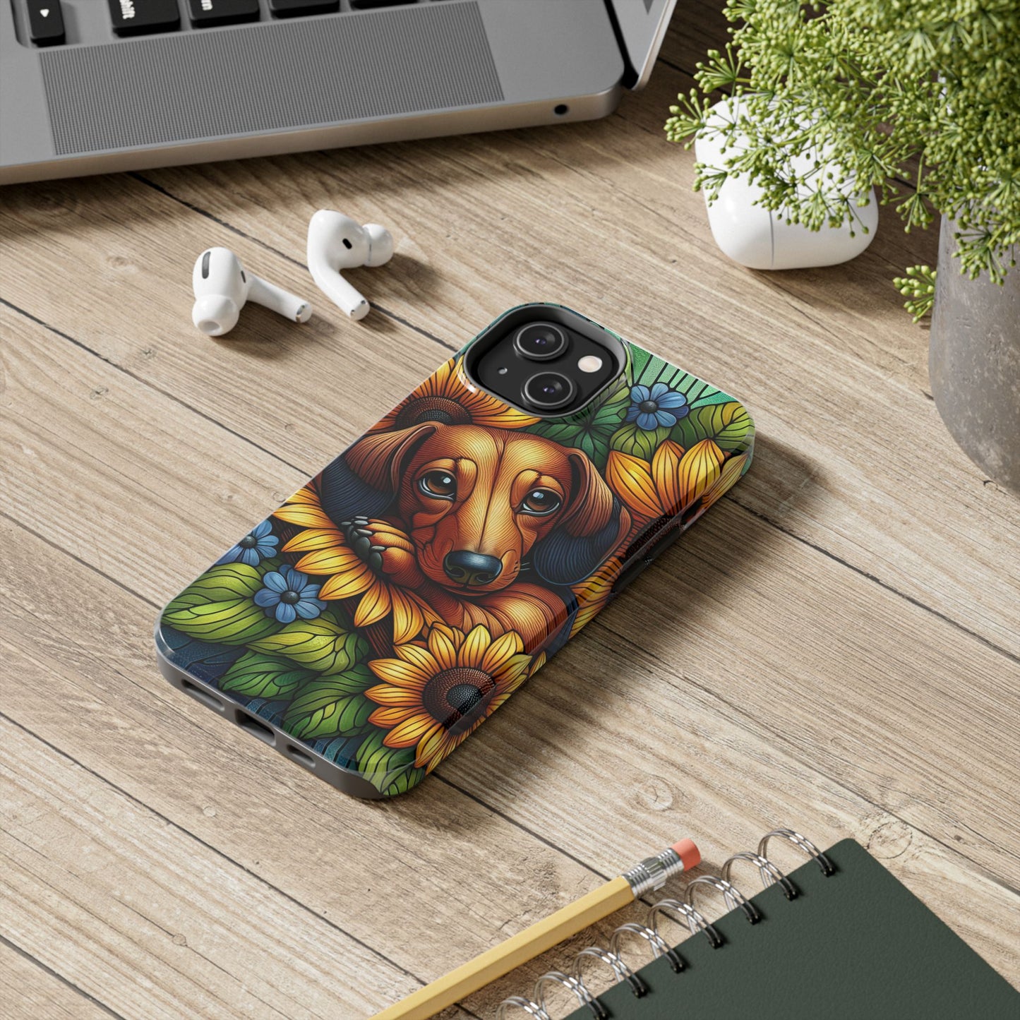 Cute Dachshund Phone Case Dog Lover Gift Tough Phone Cover Doxie Stained Glass