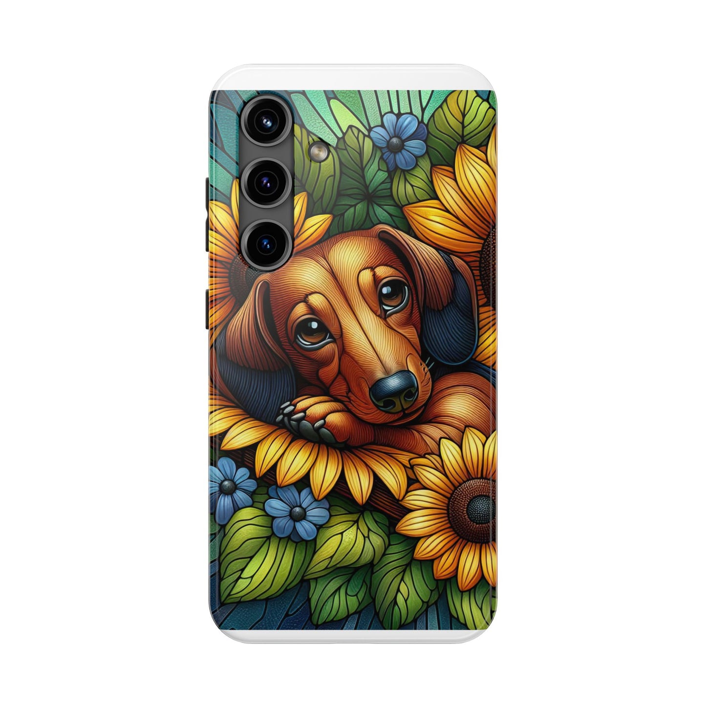 Cute Dachshund Phone Case Dog Lover Gift Tough Phone Cover Doxie Stained Glass