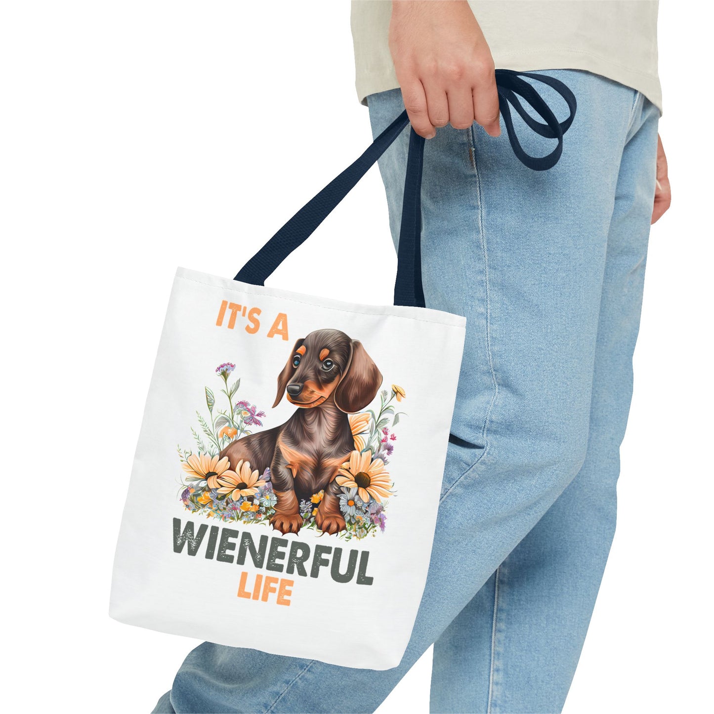 It's a Weinerful Life Red Dachshund Puppy Tote Bag Bright and Cheerful Weiner Sunflowers