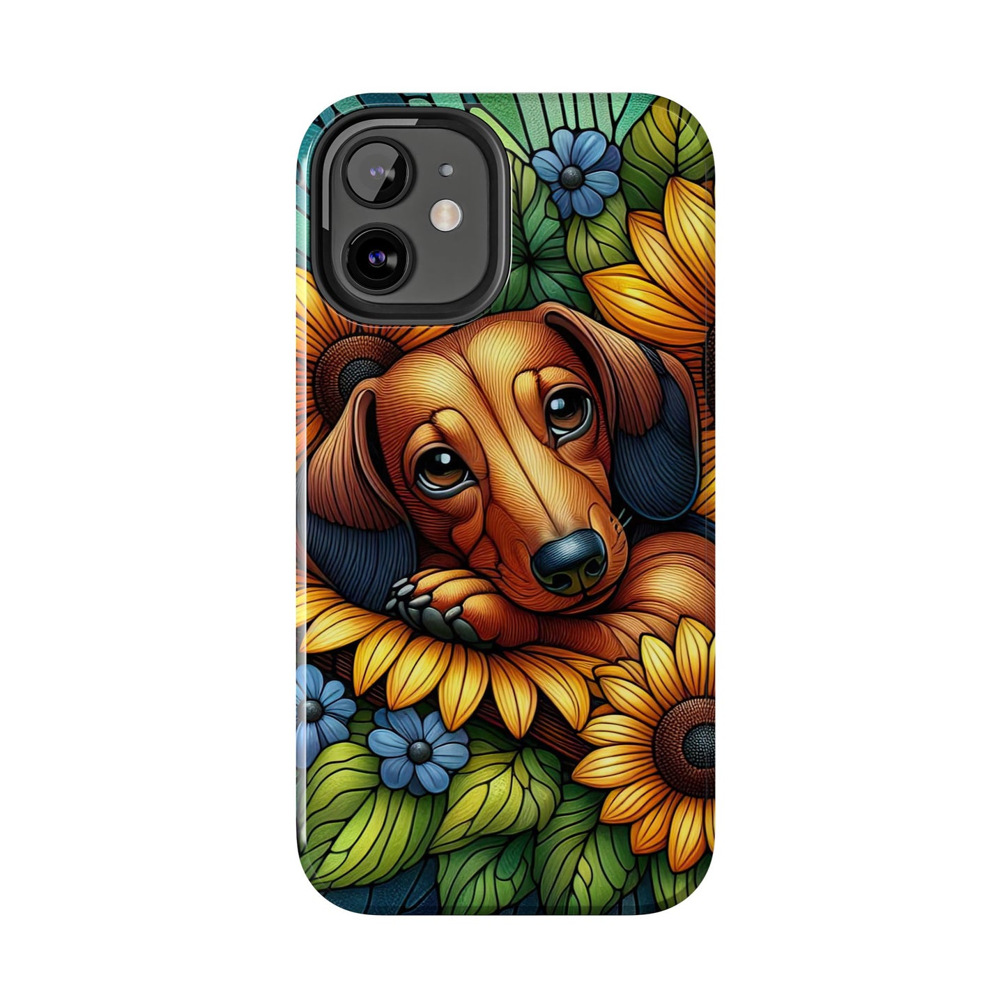 Cute Dachshund Phone Case Dog Lover Gift Tough Phone Cover Doxie Stained Glass