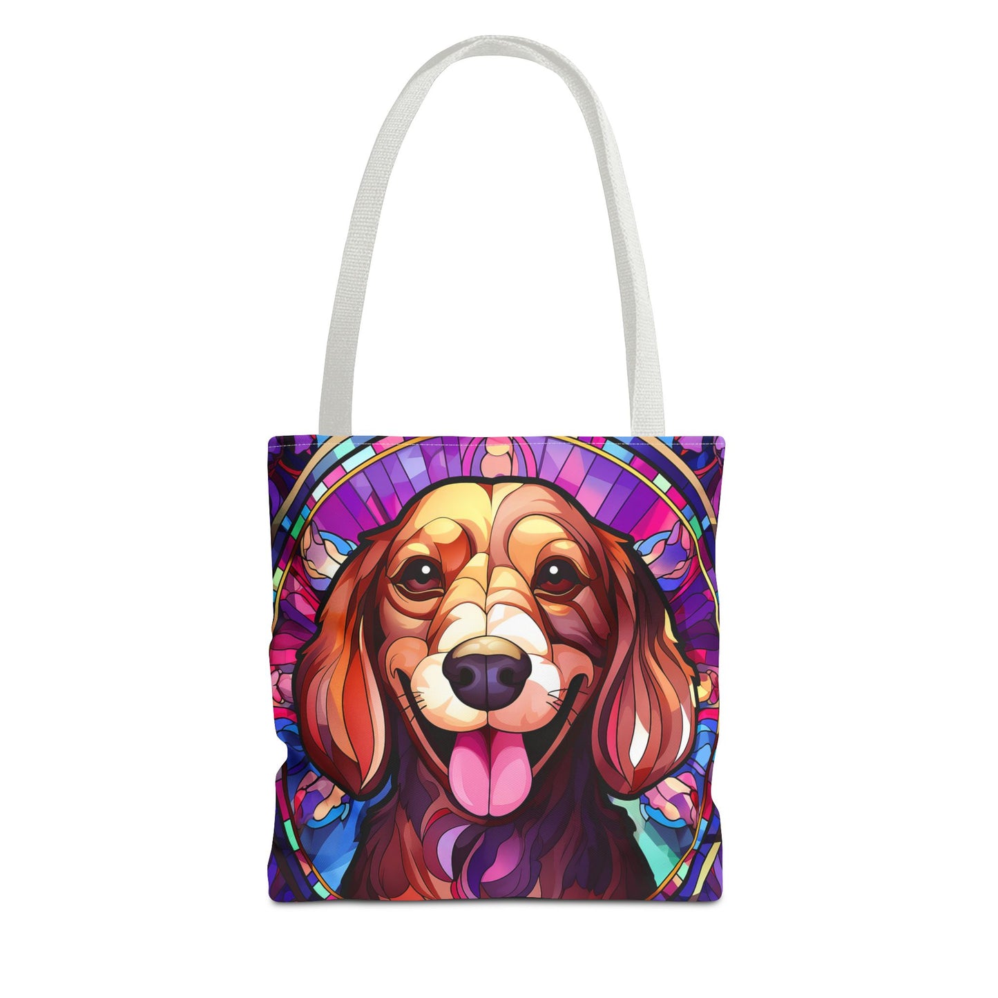 Stained Glass Red Dachshund Puppy Tote Bag Bright and Cheerful Weiner