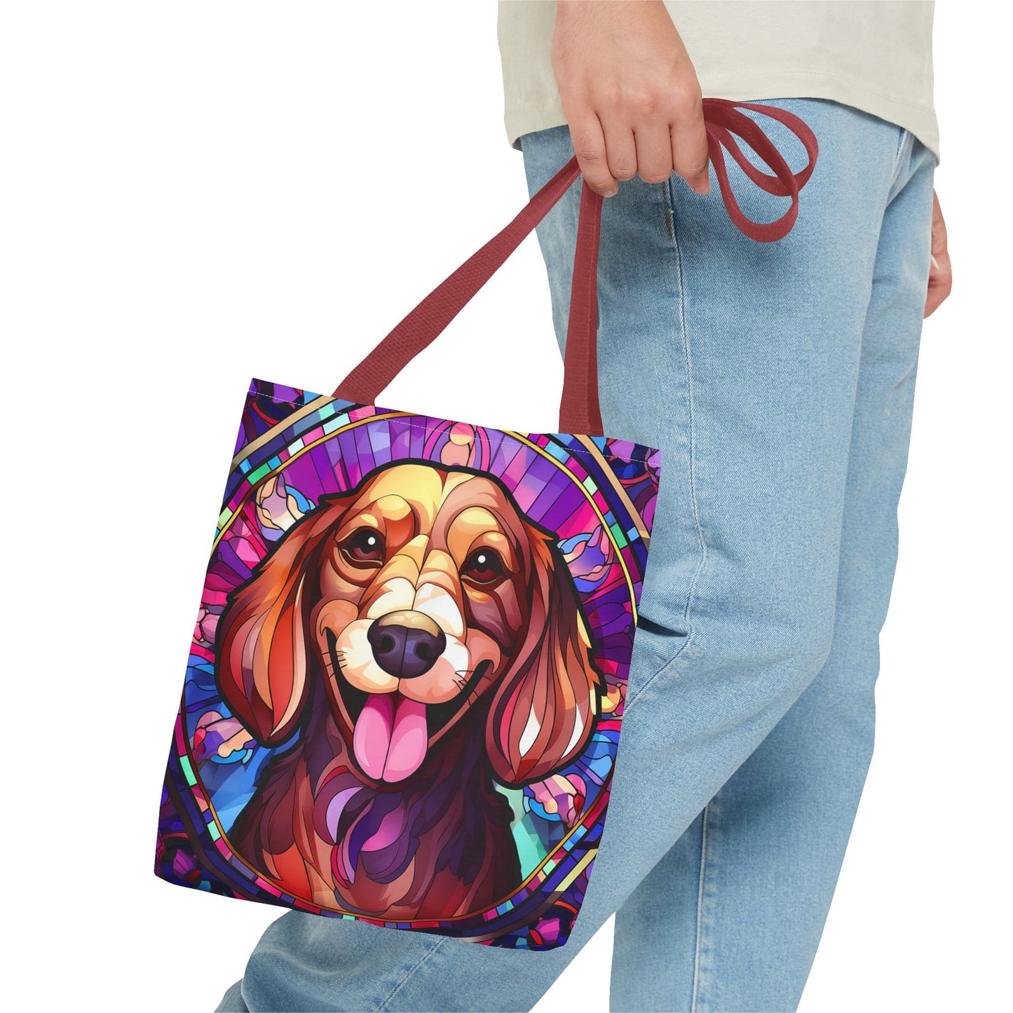 Stained Glass Red Dachshund Puppy Tote Bag Bright and Cheerful Weiner