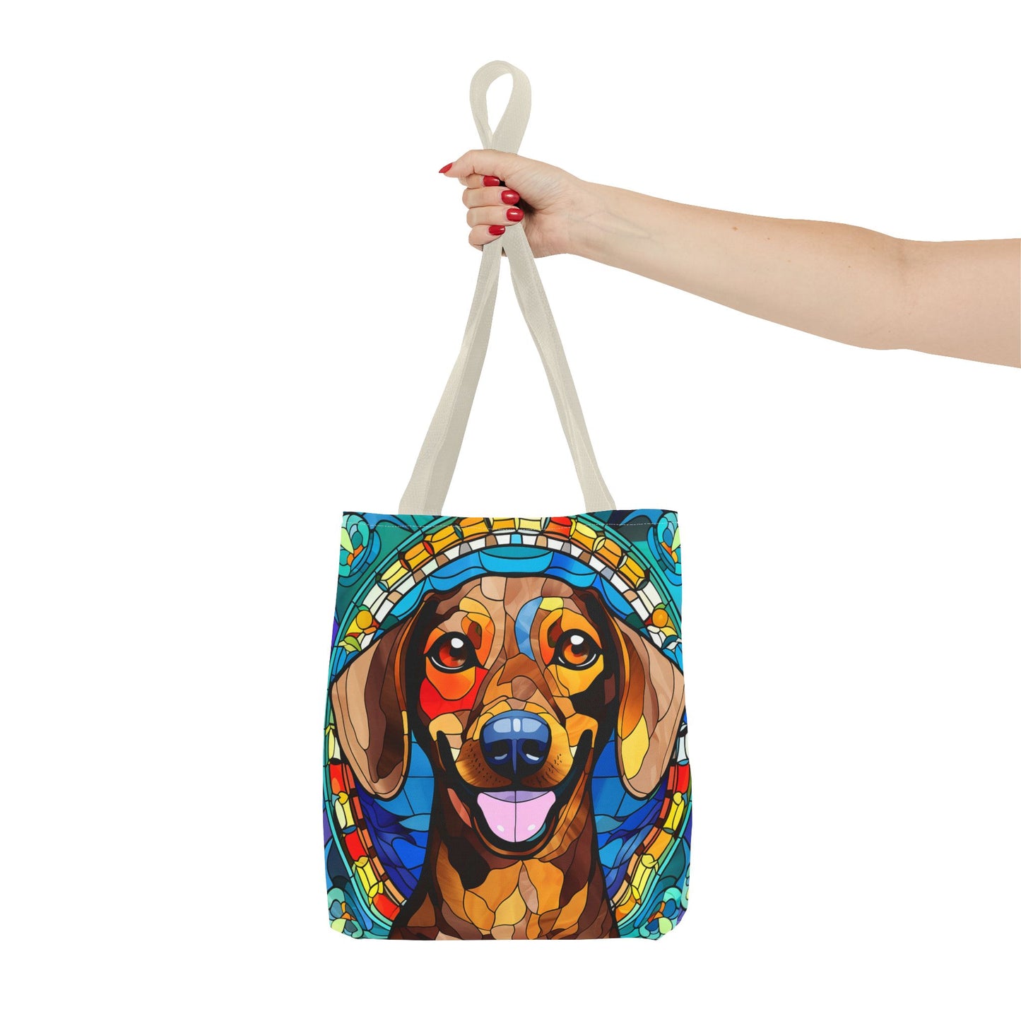 Stained Glass Red Dachshund Puppy Tote Bag Bright and Cheerful Weiner