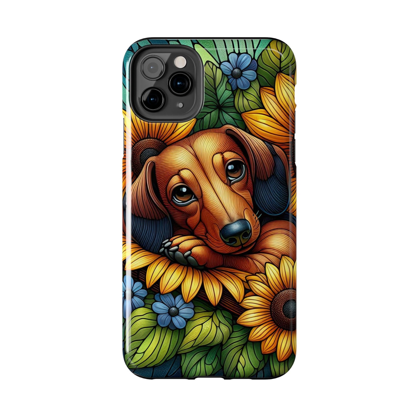 Cute Dachshund Phone Case Dog Lover Gift Tough Phone Cover Doxie Stained Glass