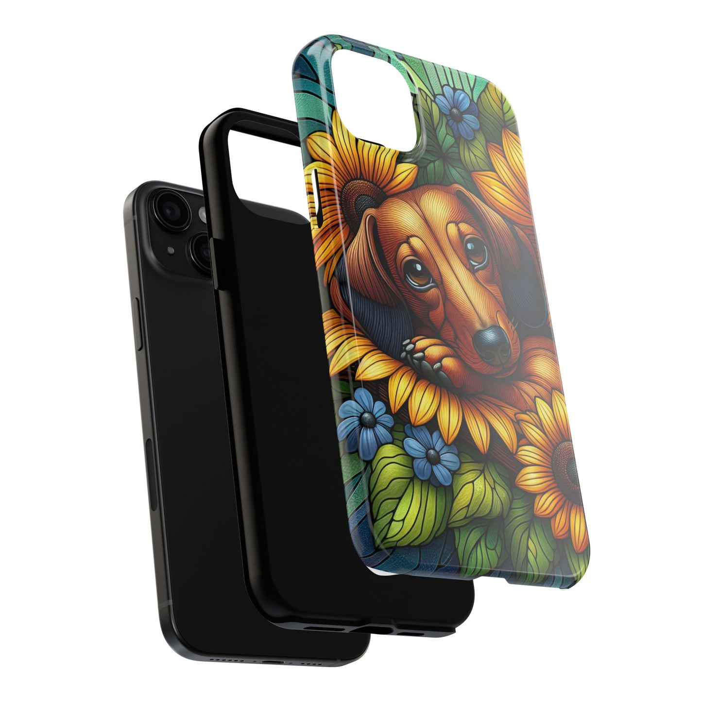 Cute Dachshund Phone Case Dog Lover Gift Tough Phone Cover Doxie Stained Glass