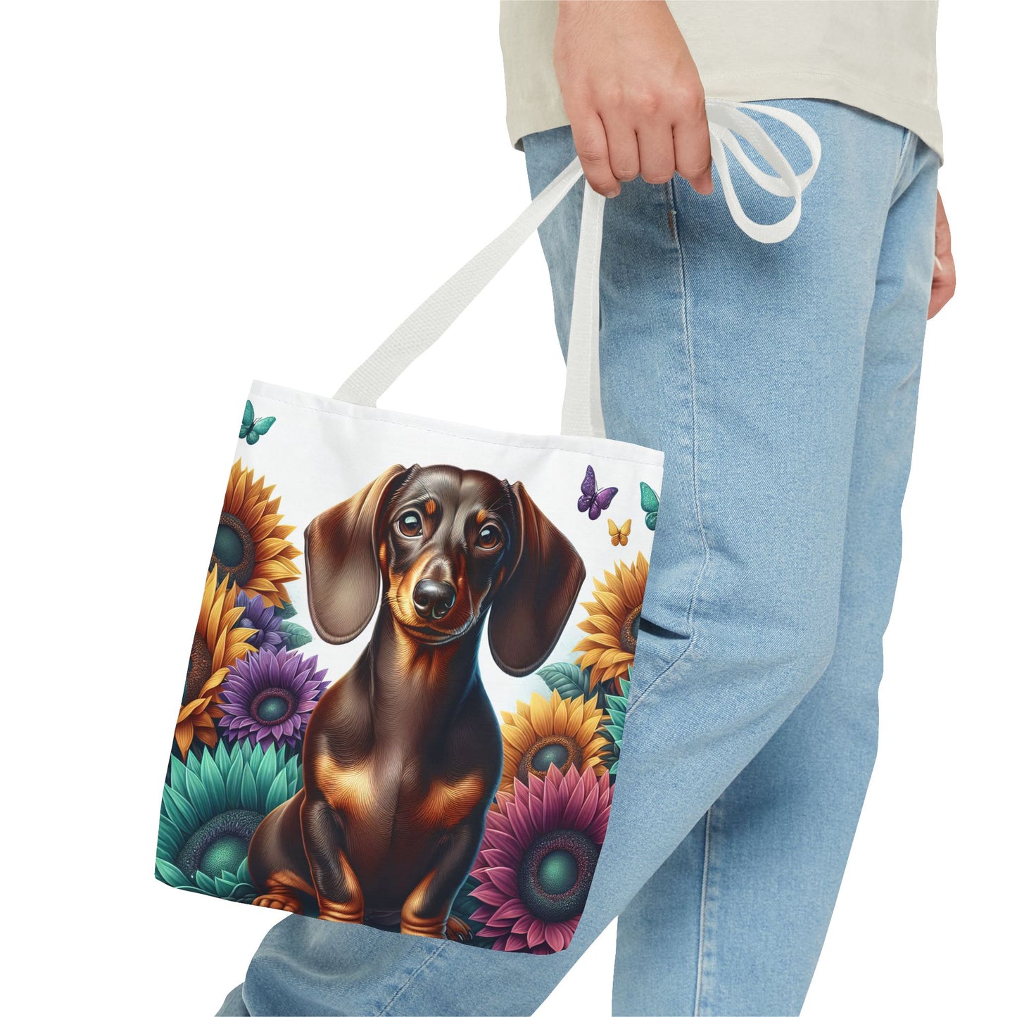 Brilliant Color Black and Tan Dachshund Puppy Tote Bag Bright and Cheerful Weiner Doxie