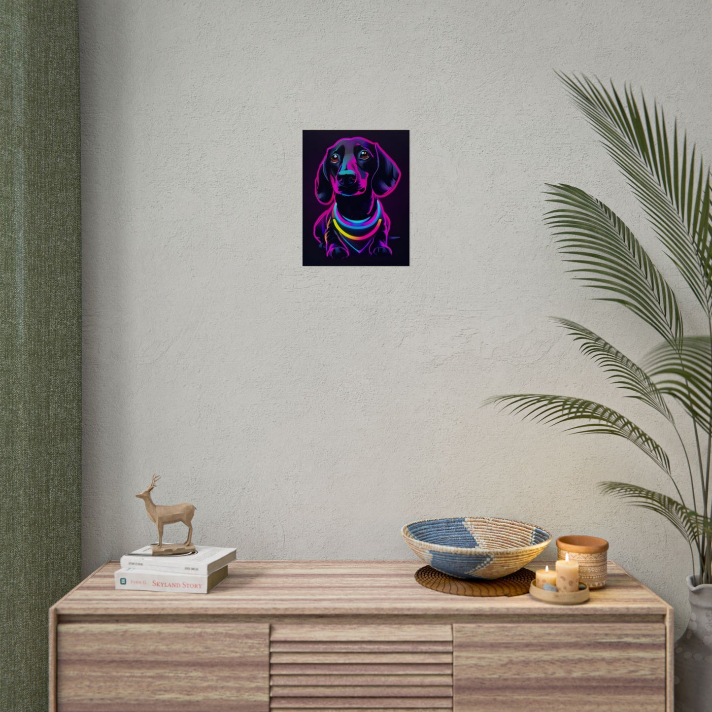 Neon Dachshund Poster Dog Wall Art Print, Animal Lover Blacklight Kids Room Decoration