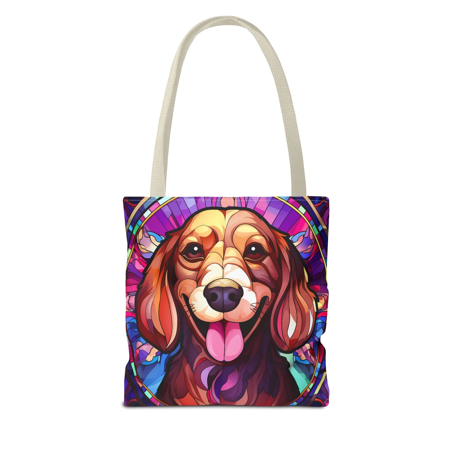 Stained Glass Red Dachshund Puppy Tote Bag Bright and Cheerful Weiner