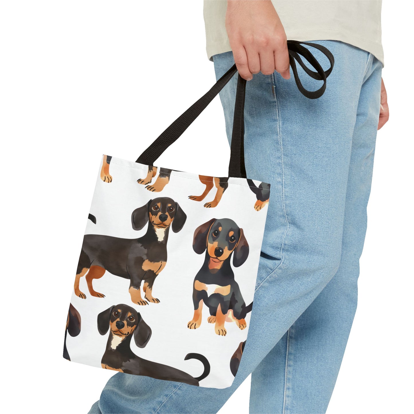 Black and Tan Dachshund Puppy Tote Bag Bright and Cheerful Weiner Doxie Patterned