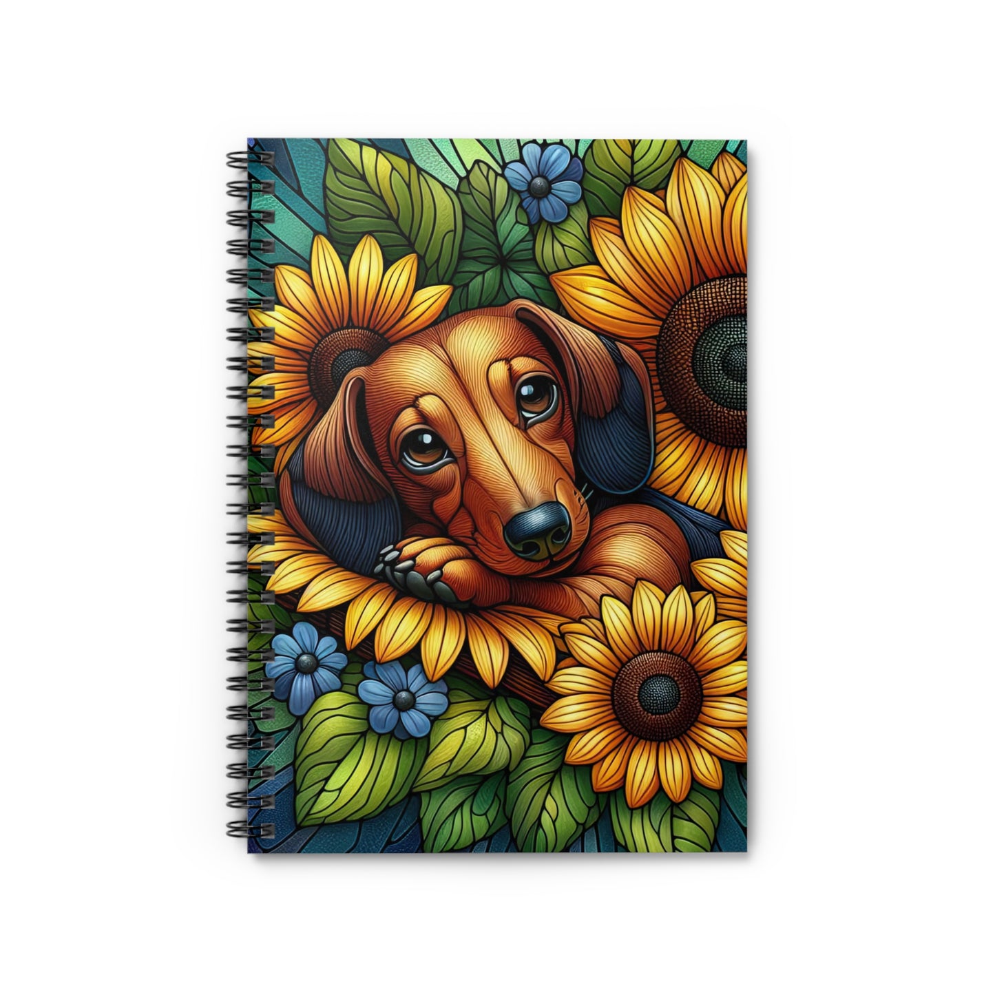 Dachshund Stained Glass Themed Spiral Notebook Perfect for Dog Lovers, Journaling, School Doxie