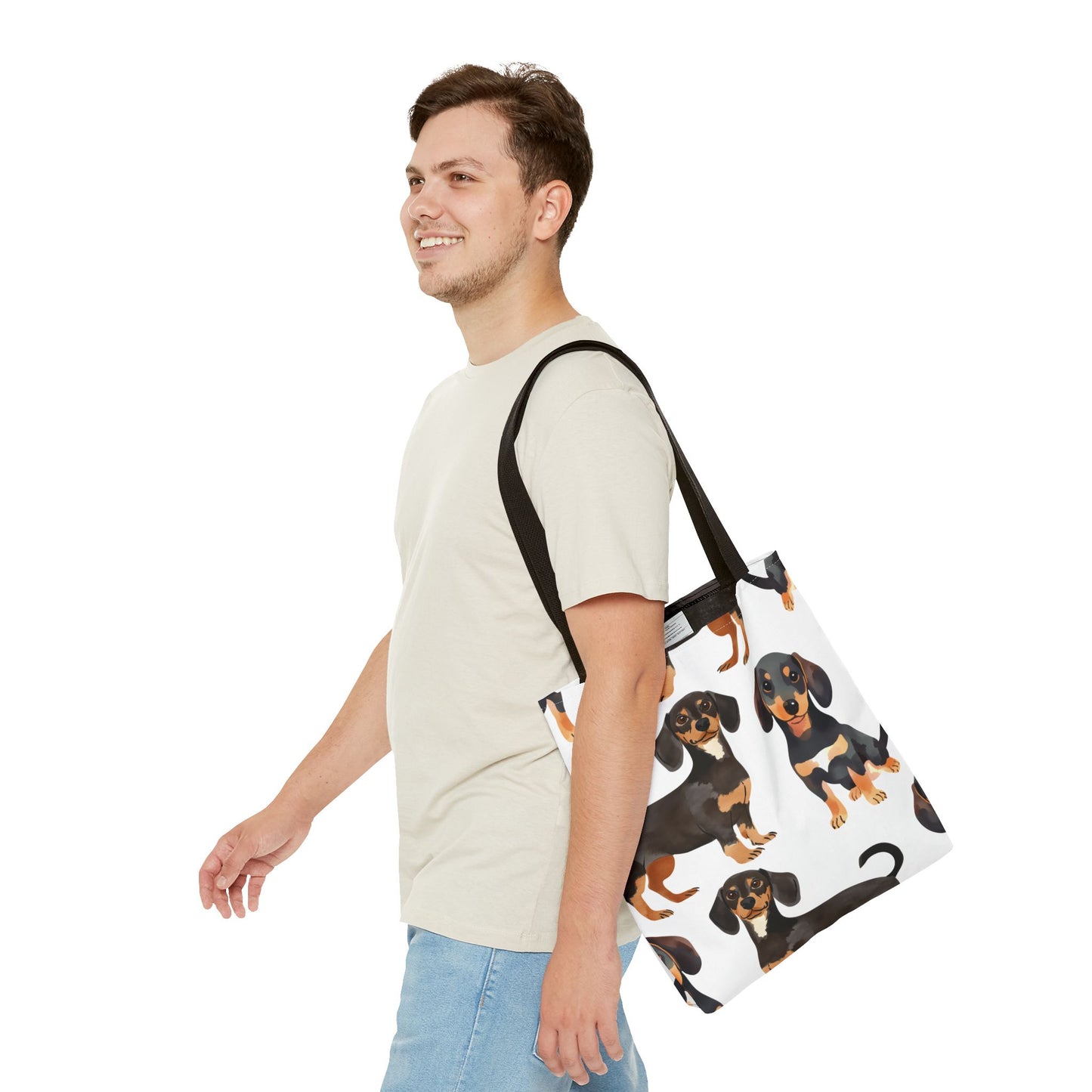 Black and Tan Dachshund Puppy Tote Bag Bright and Cheerful Weiner Doxie Patterned