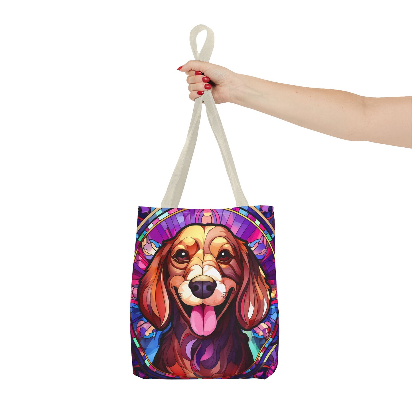 Stained Glass Red Dachshund Puppy Tote Bag Bright and Cheerful Weiner