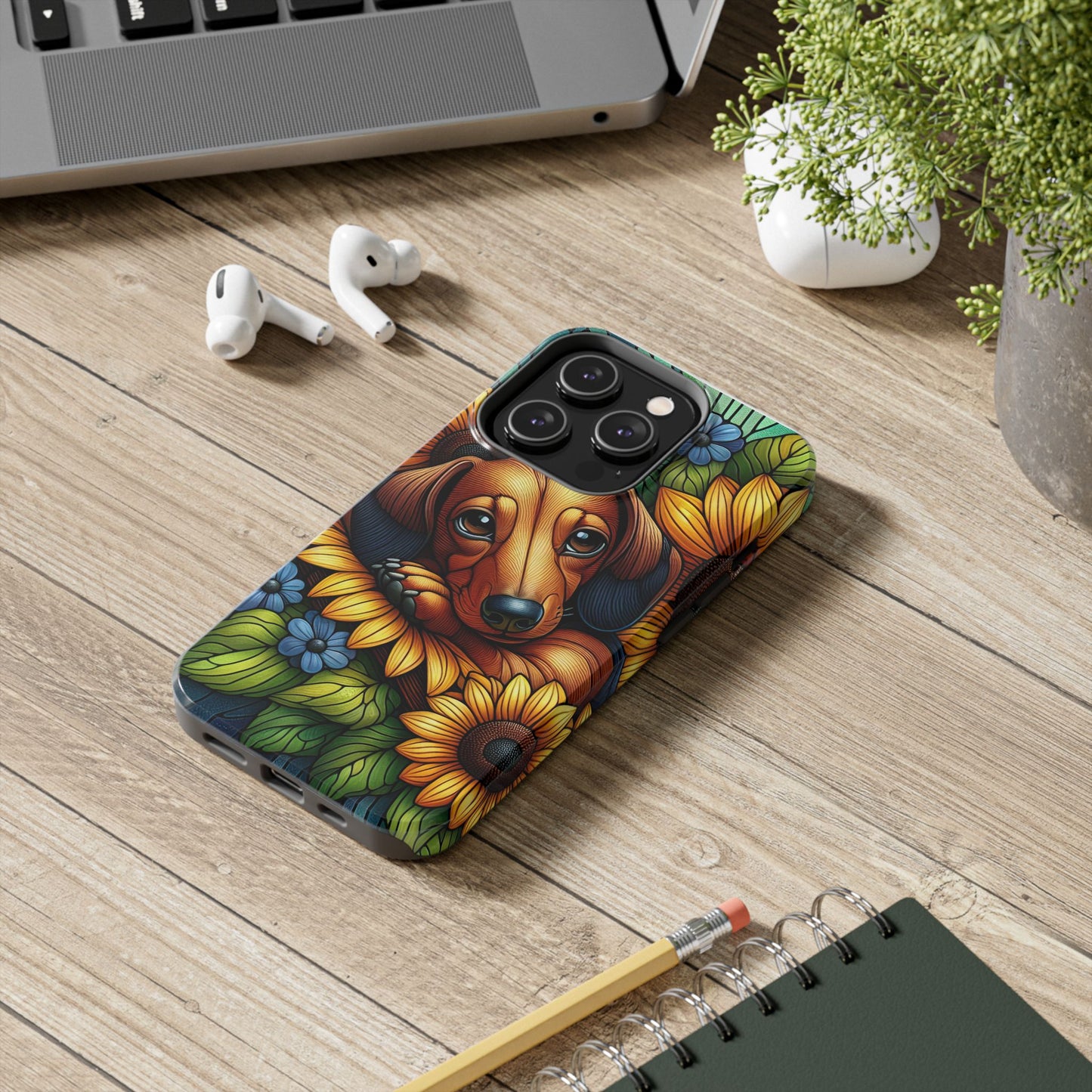 Cute Dachshund Phone Case Dog Lover Gift Tough Phone Cover Doxie Stained Glass
