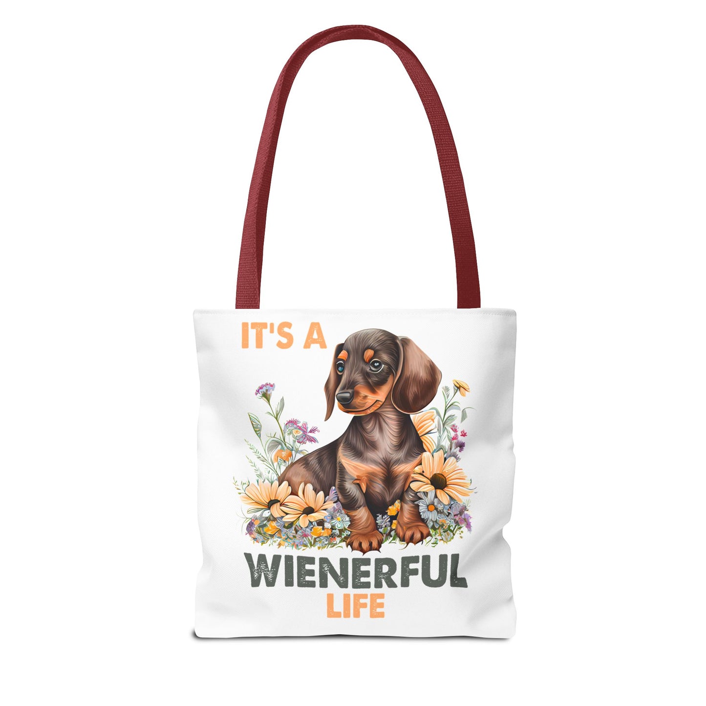 It's a Weinerful Life Red Dachshund Puppy Tote Bag Bright and Cheerful Weiner Sunflowers