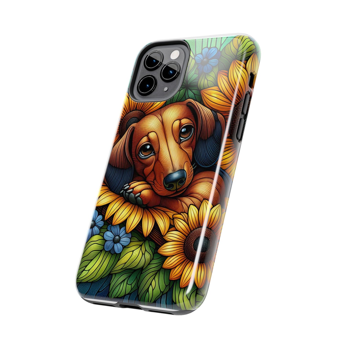 Cute Dachshund Phone Case Dog Lover Gift Tough Phone Cover Doxie Stained Glass