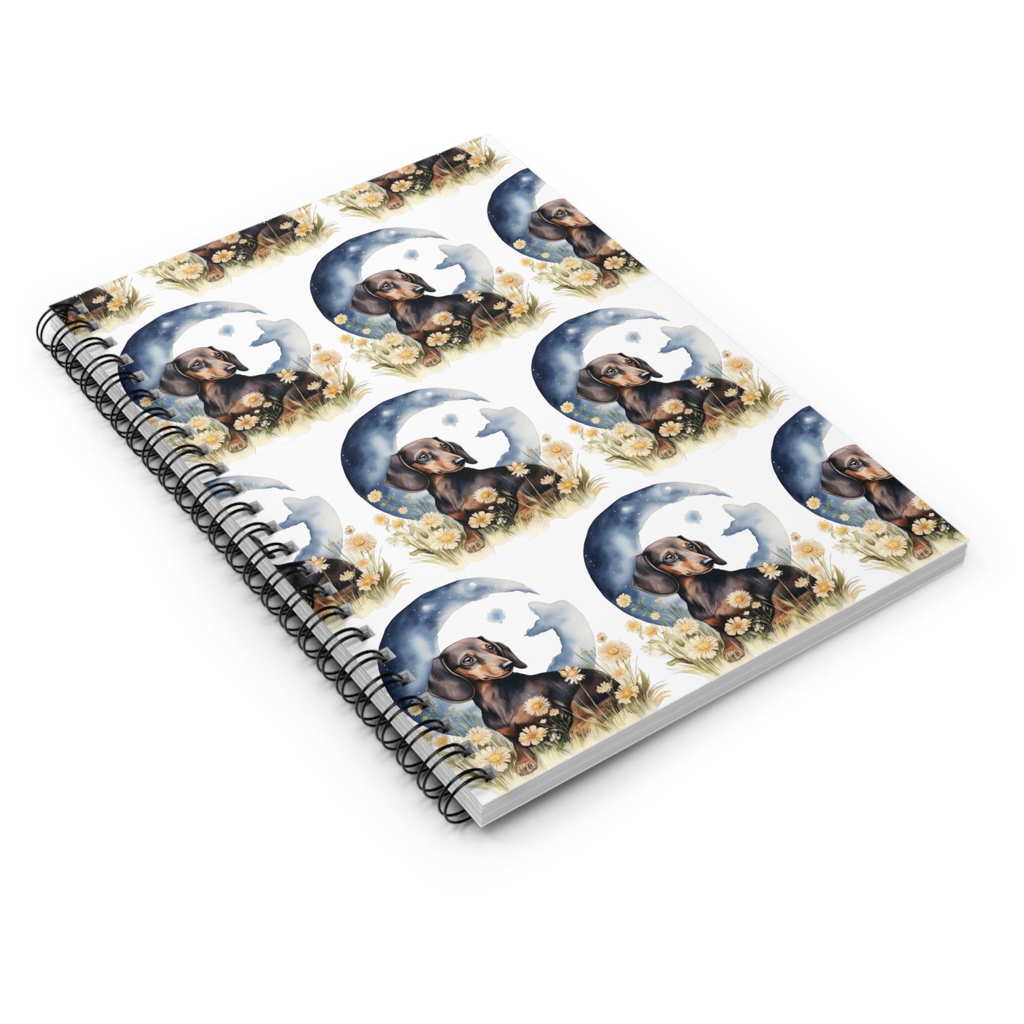 Moonlight Patterned Dachshund Spiral Notebook Pet Journal, Dog Lover Gift