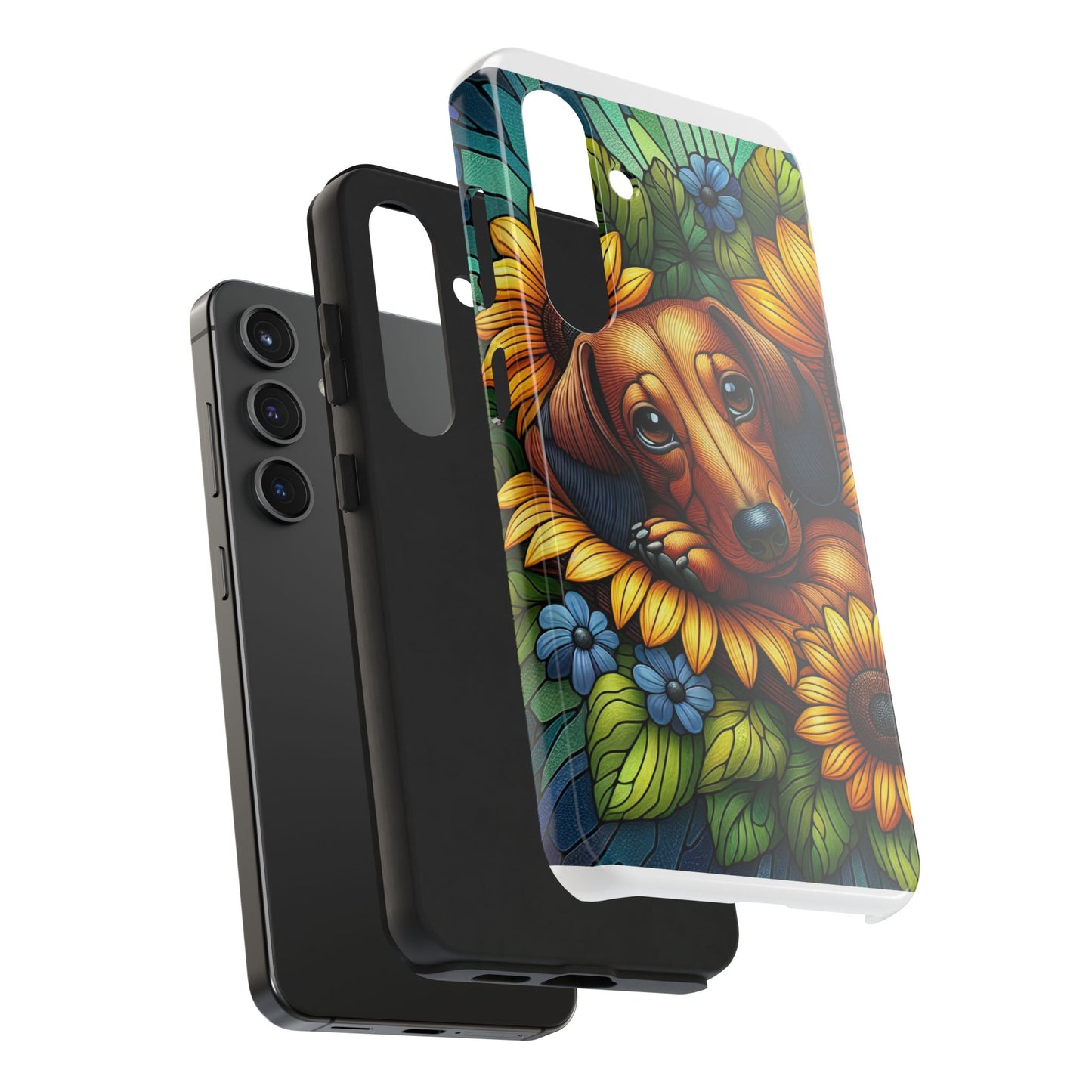 Cute Dachshund Phone Case Dog Lover Gift Tough Phone Cover Doxie Stained Glass