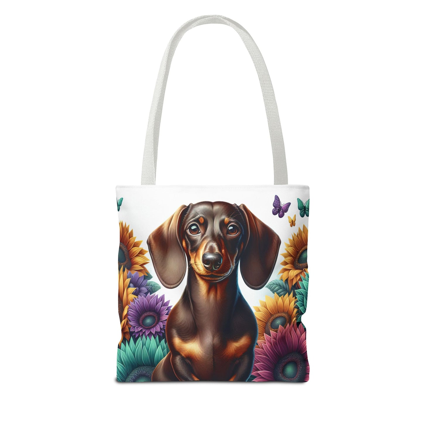 Brilliant Color Black and Tan Dachshund Puppy Tote Bag Bright and Cheerful Weiner Doxie