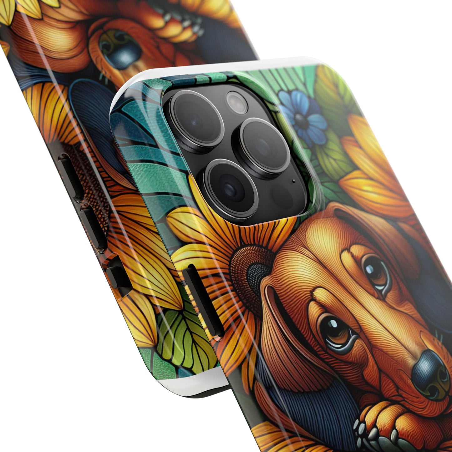Cute Dachshund Phone Case Dog Lover Gift Tough Phone Cover Doxie Stained Glass