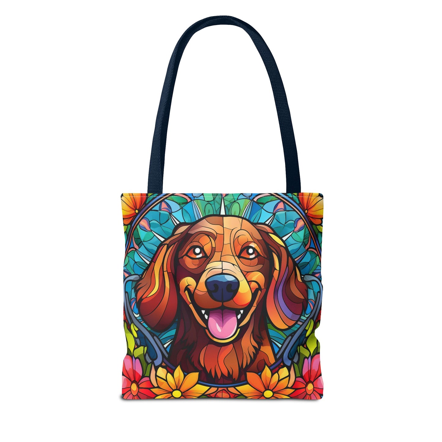 Stained Glass Red Dachshund Puppy Tote Bag Bright and Cheerful Weiner