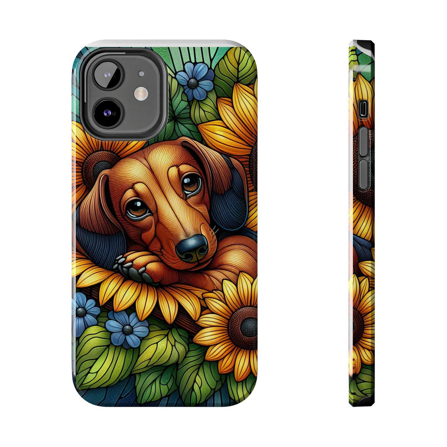 Cute Dachshund Phone Case Dog Lover Gift Tough Phone Cover Doxie Stained Glass