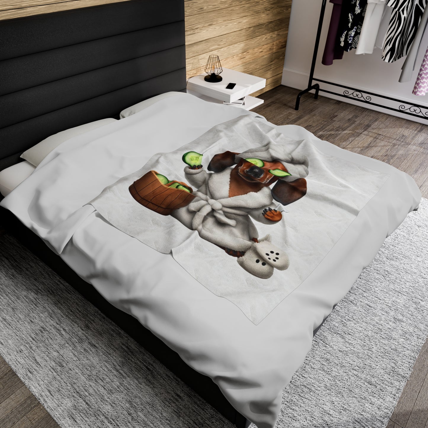 Cozy Weiner Dog Just Chillin' in My Bathrobe Dachshund Velveteen Plush Blanket