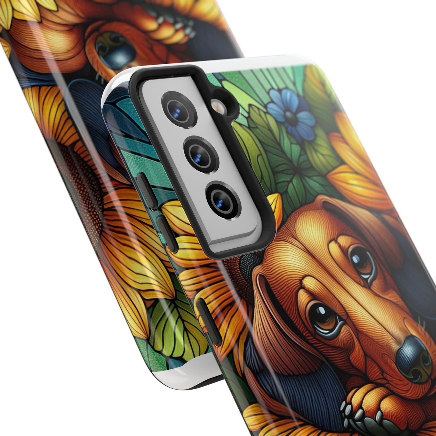 Cute Dachshund Phone Case Dog Lover Gift Tough Phone Cover Doxie Stained Glass