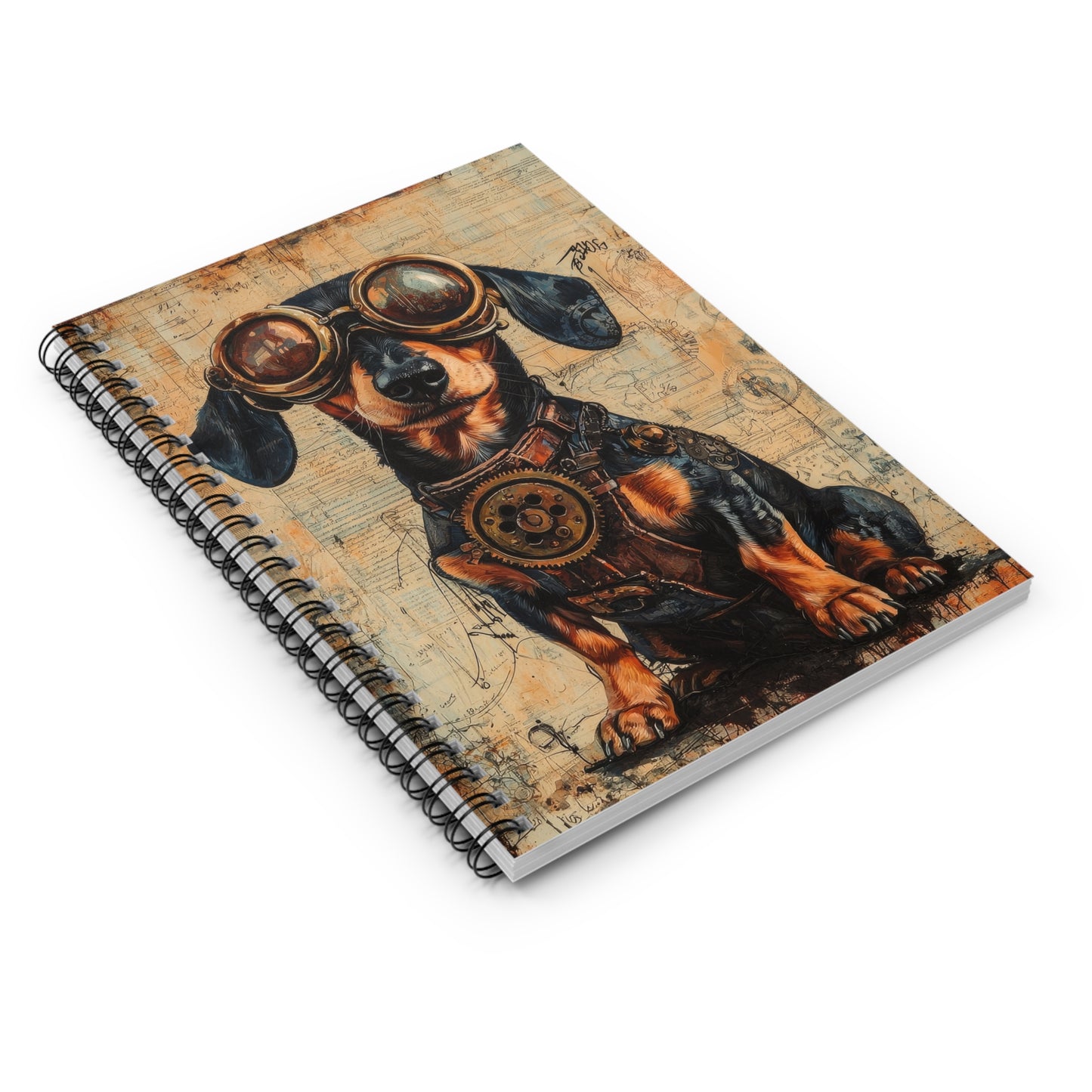 Steam Punk Dachshund Art Inspired Spiral Notebook Pet Journal, Dog Lover Gift