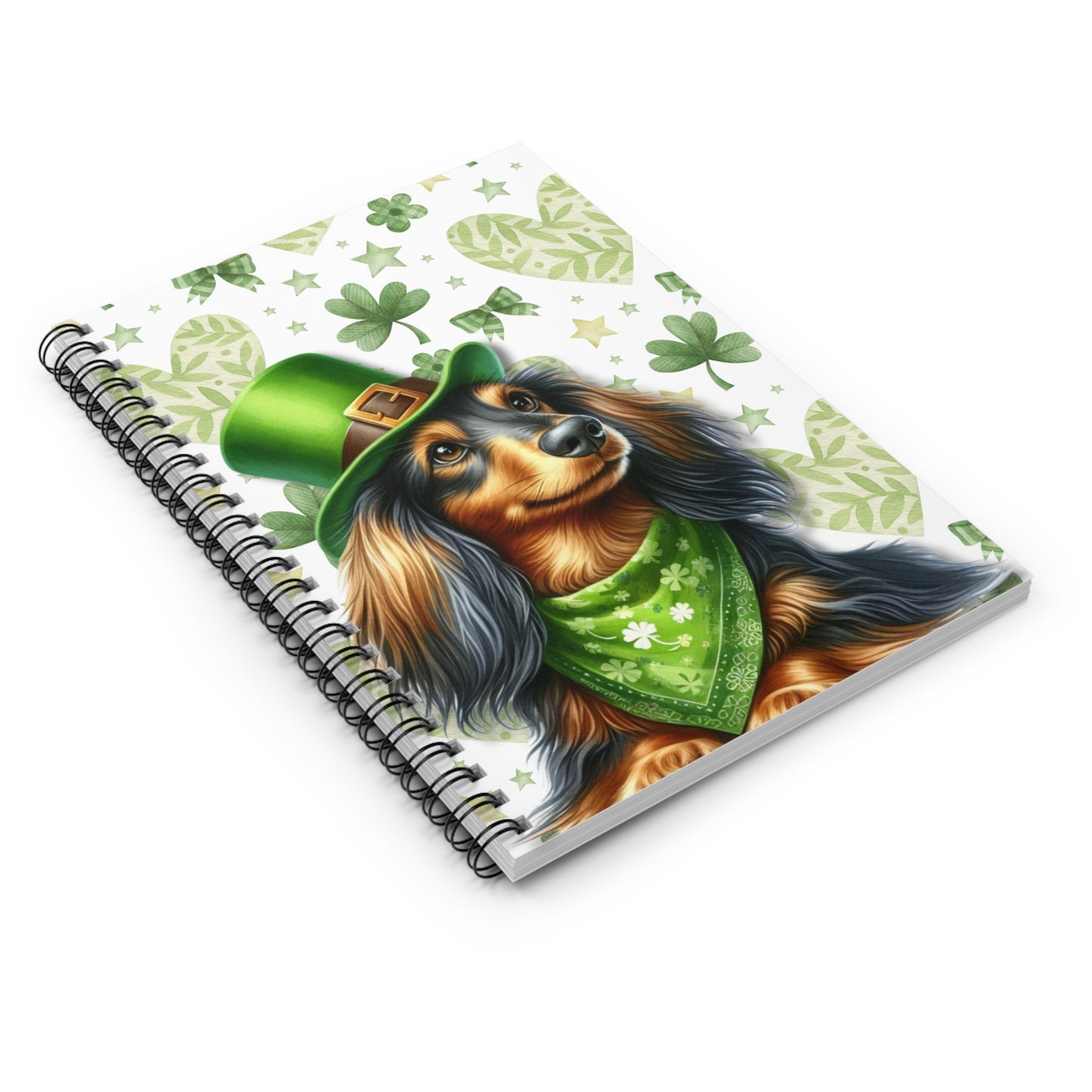 St Patricks Dog Themed Spiral Notebook Perfect for Dog Lovers, Journaling, School Long Hair Dachshund