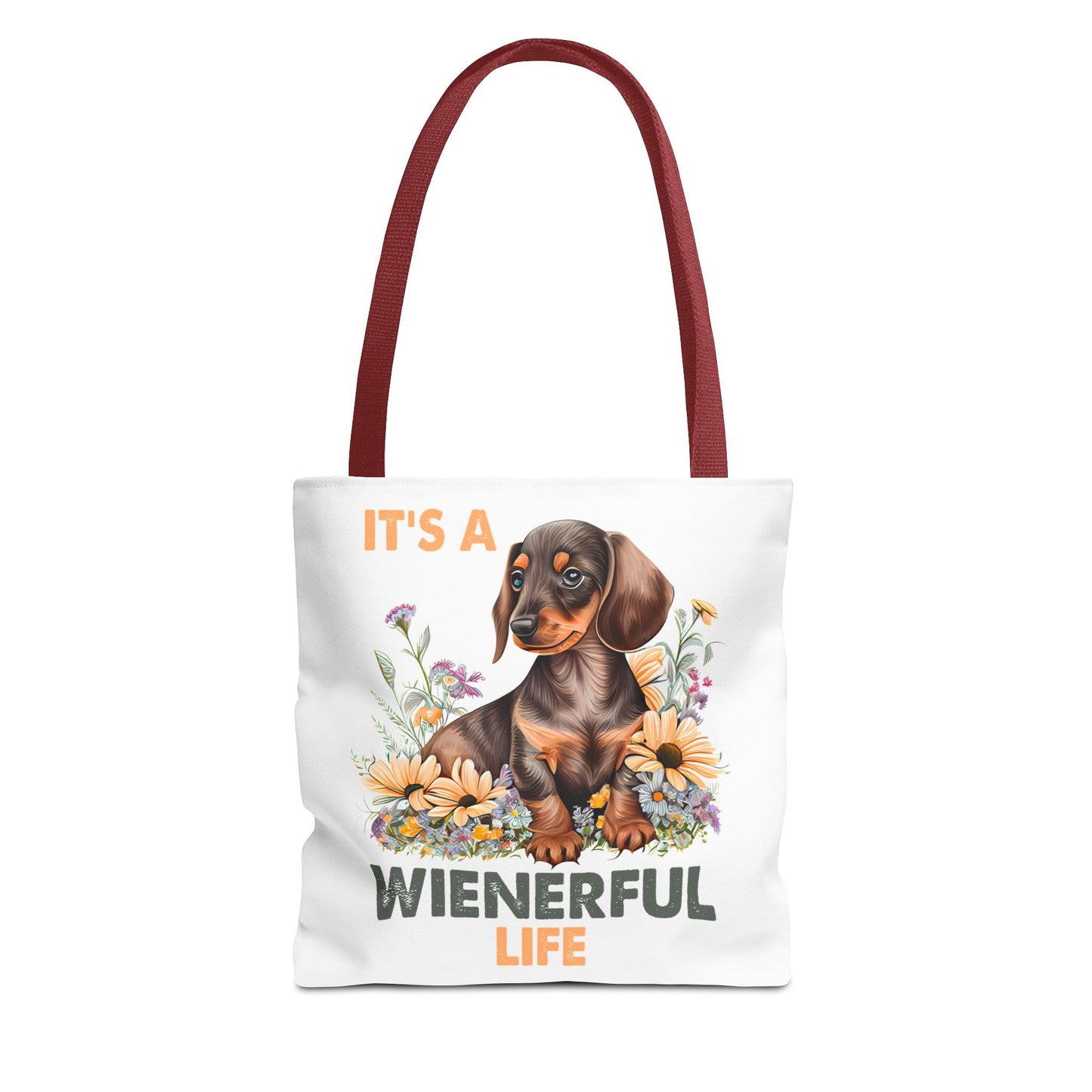 It's a Weinerful Life Red Dachshund Puppy Tote Bag Bright and Cheerful Weiner Sunflowers